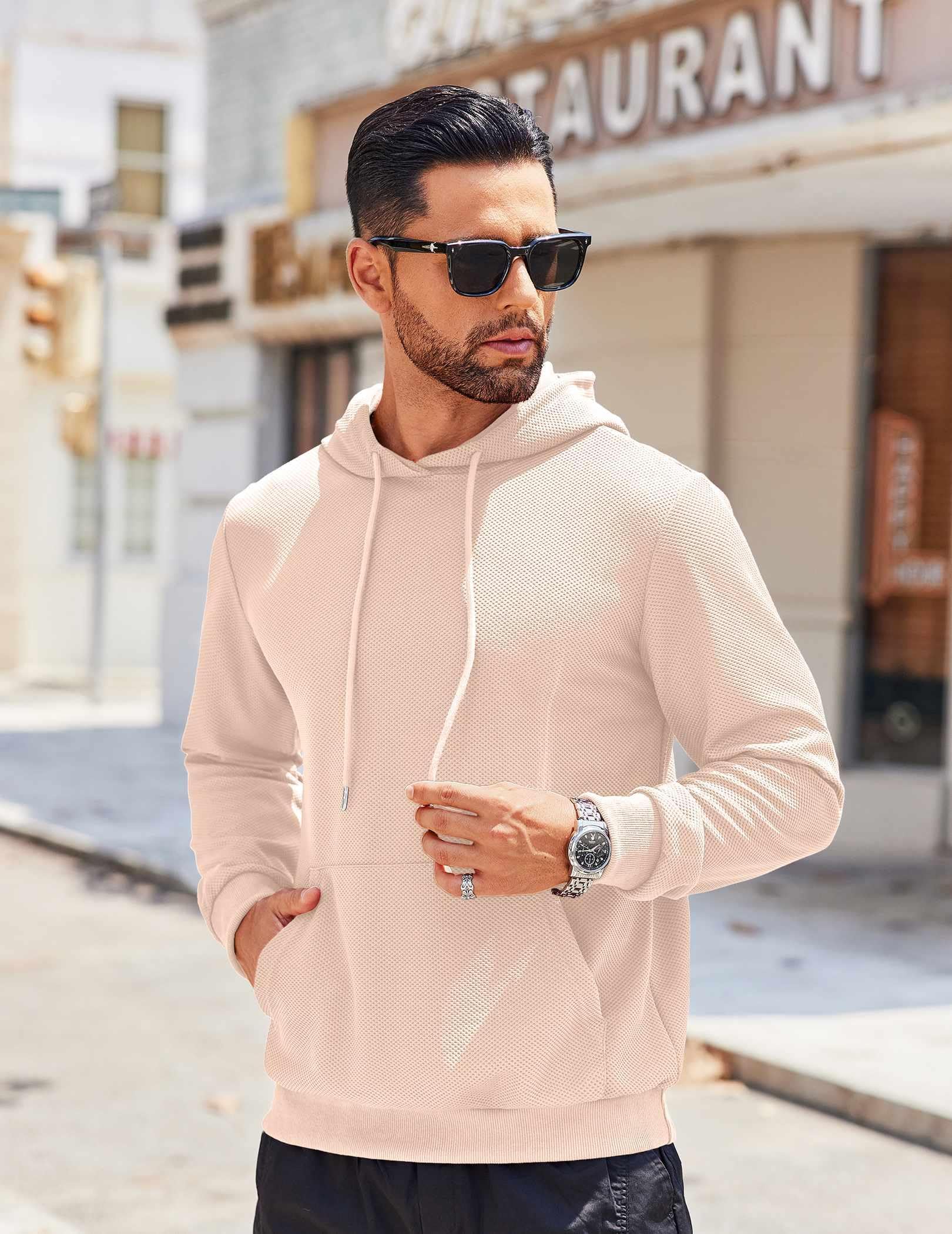 COOFANDY Men's Hooded Sweatshirt - Soft Waffle Knit Pullover Hoodie with Kangaroo Pocket | Long Sleeve Casual Wear for Fall & Winter | Perfect for Outdoor Activities, Travel & Lounge