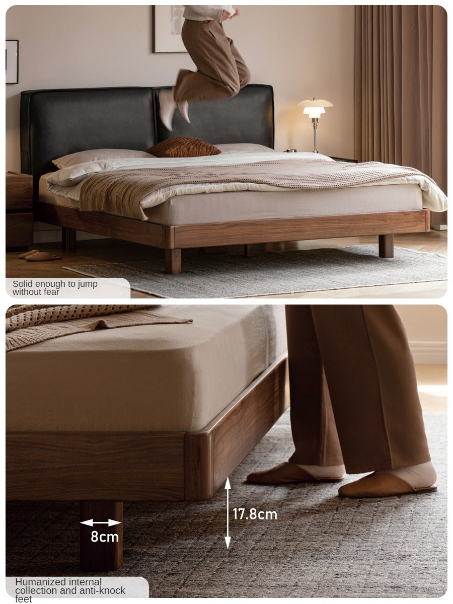 Solid Black Walnut Wood Leather Upholstered Suspended Bed with LED Lighting - Perfect for Modern Bedroom, Guest Room, and Luxury Home Decor