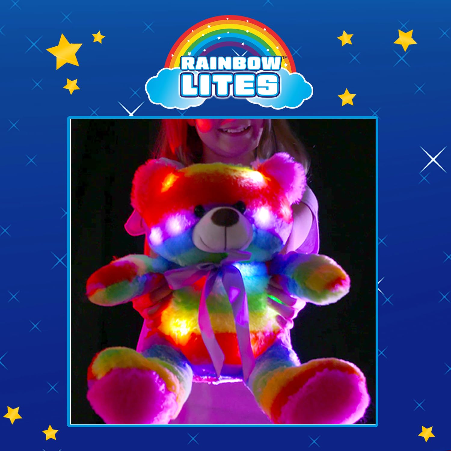 Rainbow LED Light Up Teddy Bear Plush Toy - 16 Inch Soft Stuffed Animal with Glow Effects, Batteries Included - Perfect Night Light & Cuddly Sleep Companion for Kids, Girls Bedroom Decor & Gift Idea