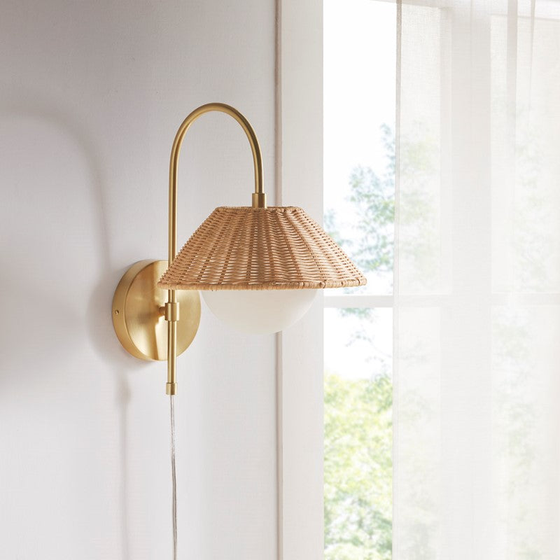 Laguna Rattan Weave Wall Sconce Light - Boho Coastal Style Shade for Bedroom, Living Room, and Patio Decor