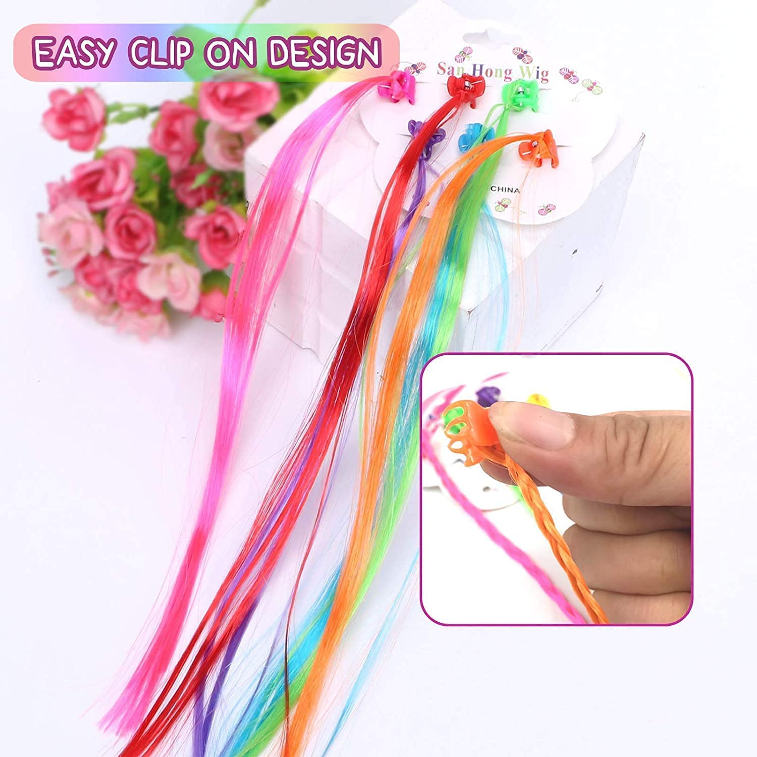 NYAMAH SALES Kids Hair Extensions with Hair Clips - 12-Piece Nylon Straight Colorful Hairpieces for Children | Perfect for Costumes, Parties & Playtime