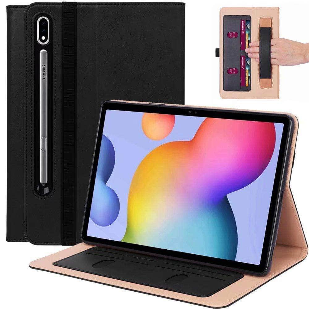 Slim Protective Shell Case for Samsung Galaxy Tab S7 Plus 12.4 (T970/T975) with Hand Strap - Lightweight Cover for Work, Travel & Entertainment
