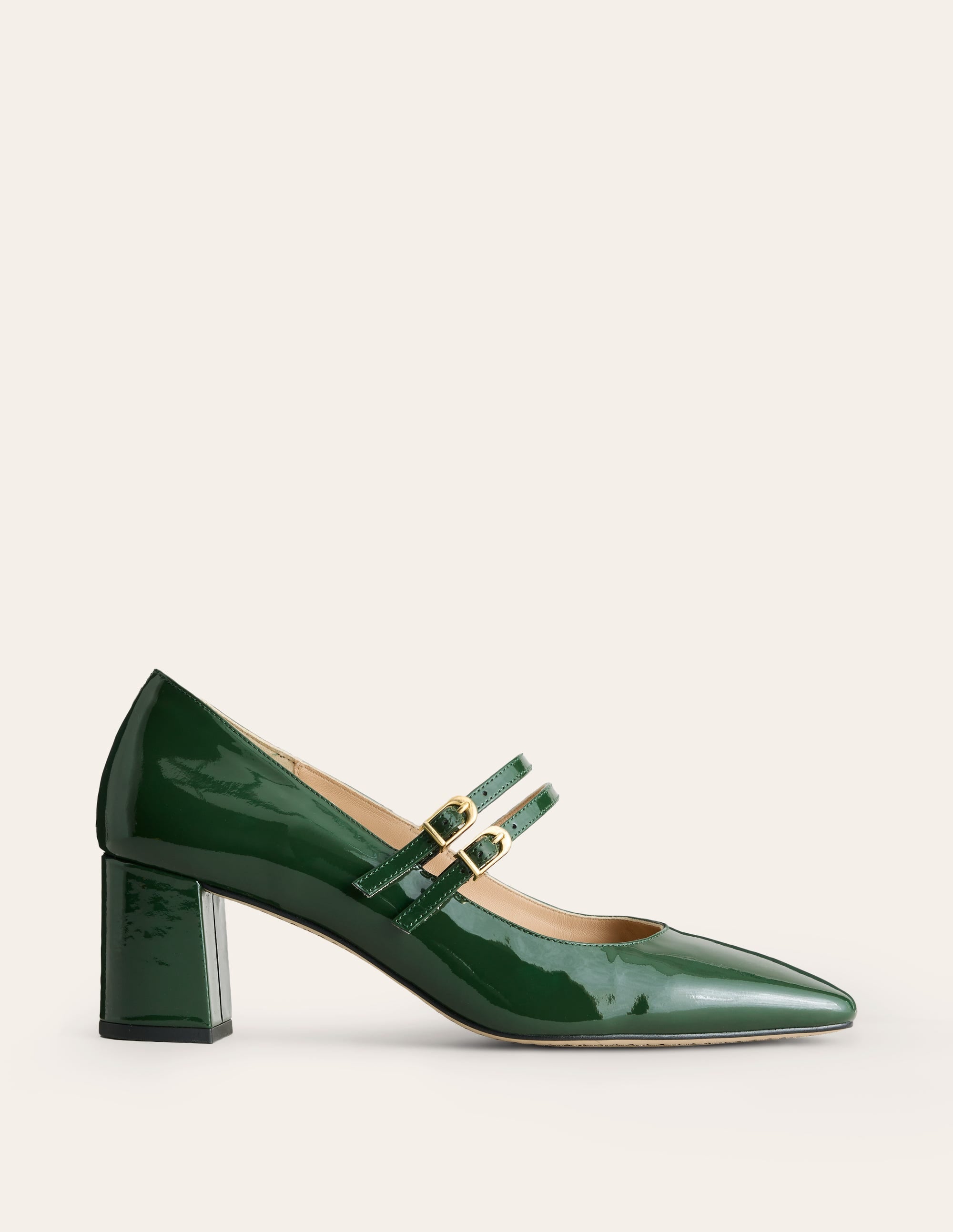 Dark Green Patent Leather Block Heel Pumps for Women - Comfortable Office Work & Party Dress Shoes