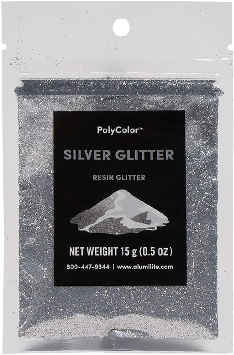 PolyColor Silver Glitter Powder for Epoxy Resin (15g) - Fine Pigment Powder for Jewelry Making, Resin Casting, Arts & Crafts - Perfect for DIY Countertops, Nail Art, and Home Decor Projects
