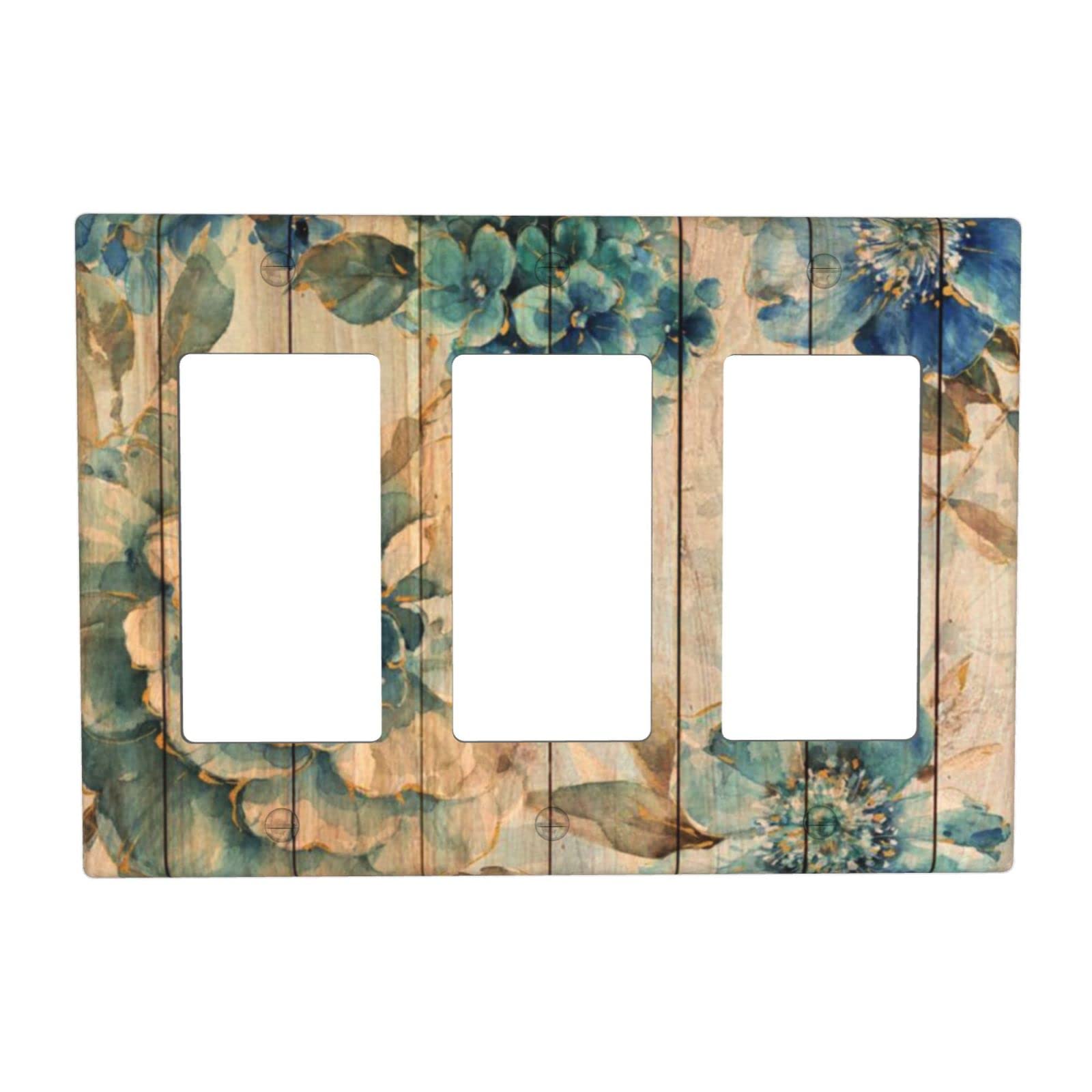 Rustic Flower 3 Gang Rocker/Decora Light Switch Cover - Decorative Wall Plate for Kitchen, Living Room & Bedroom - Home Decor Accessory - Easy Installation & Durable Design