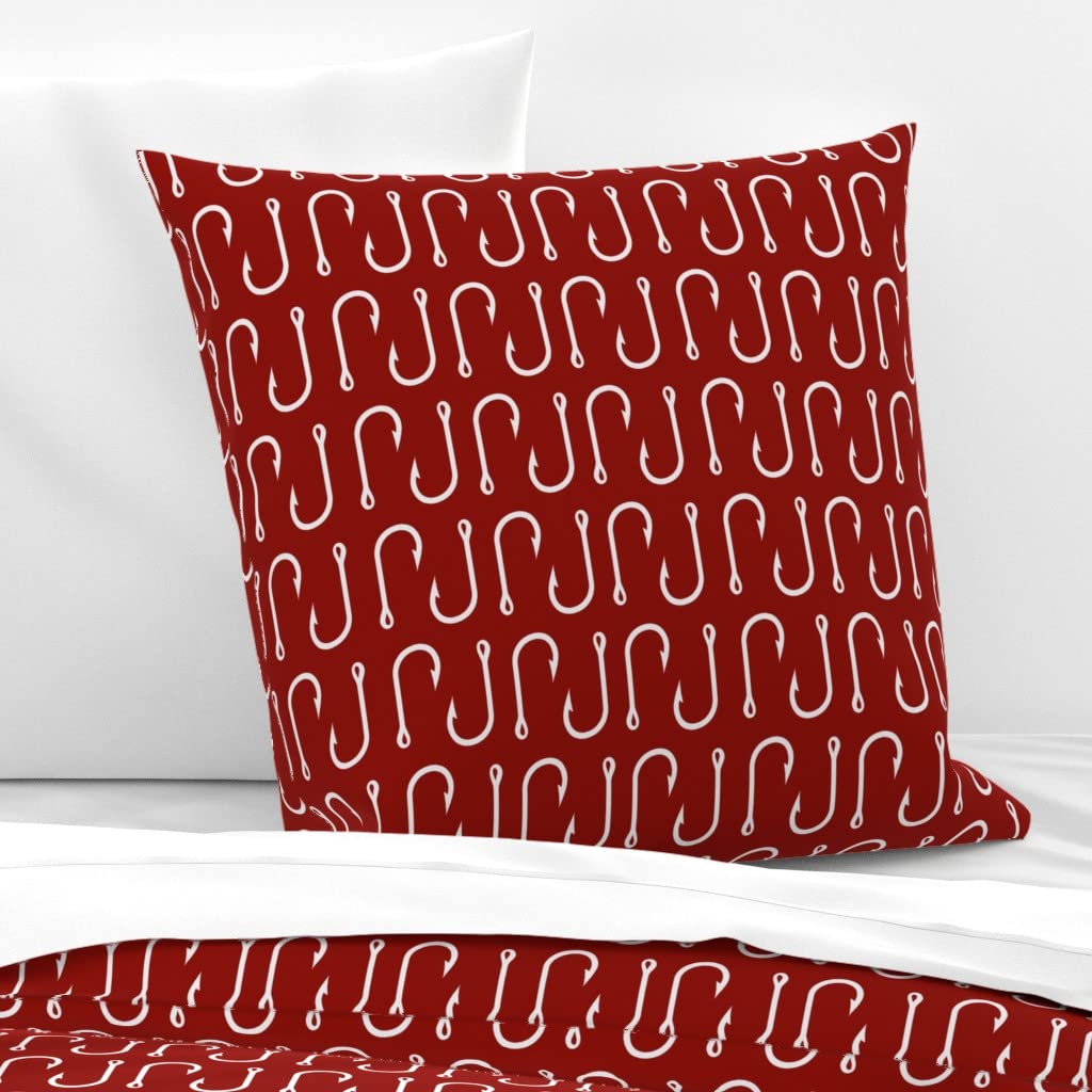 Custom Fish Red Fishing Hooks Lures Print Cotton Sateen Euro Sham Pillowcase | Spoonflower Premium Bedding for Coastal & Nautical Themed Bedrooms