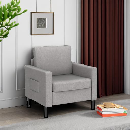 STHOUYN 2-Piece Fabric Accent Chair Set - Comfy Small Armchair for Living Room, Bedroom, Office & Reading Nook - Space-Saving Design in Light Grey - Perfect for Apartments, Dorms & Cozy Corners