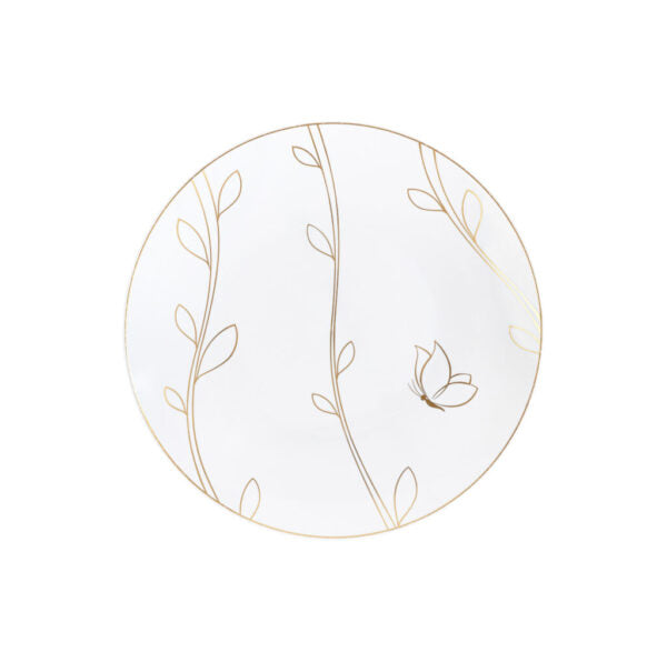 32-Pack White & Gold Round Plastic Dinnerware Set for 16 Guests - Elegant Disposable Plates, Bowls, Cups & Cutlery - Perfect for Weddings, Parties, BBQs & Outdoor Events
