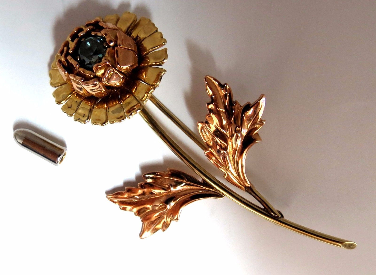 1.75ct Natural Indigo Zircon Vintage Flower Brooch Pin in 14K Gold - Elegant 3D Floral Jewelry for Weddings, Parties & Special Occasions
