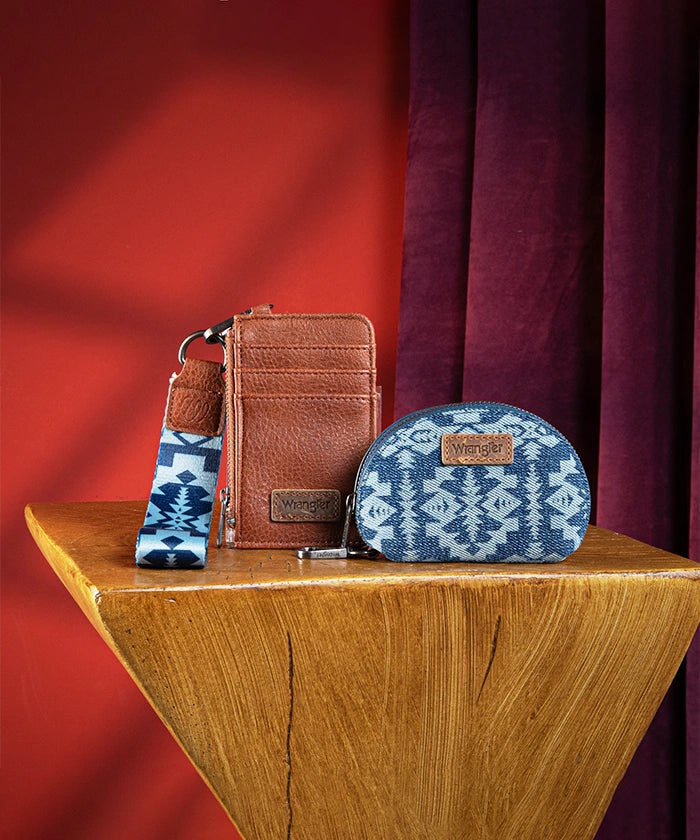 Wrangler Aztec Print Keychain Card Holder - Stylish & Durable Wallet for Credit Cards, ID, and Cash - Perfect for Travel, Shopping, and Everyday Use