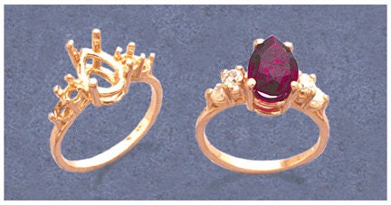 Sterling Silver or 14kt Gold Pear-Shaped Ring Setting - 10x7mm & 16x12mm with Accents - Size 7 (163492/143492) - Perfect for Engagement Rings, Wedding Bands & Jewelry Making