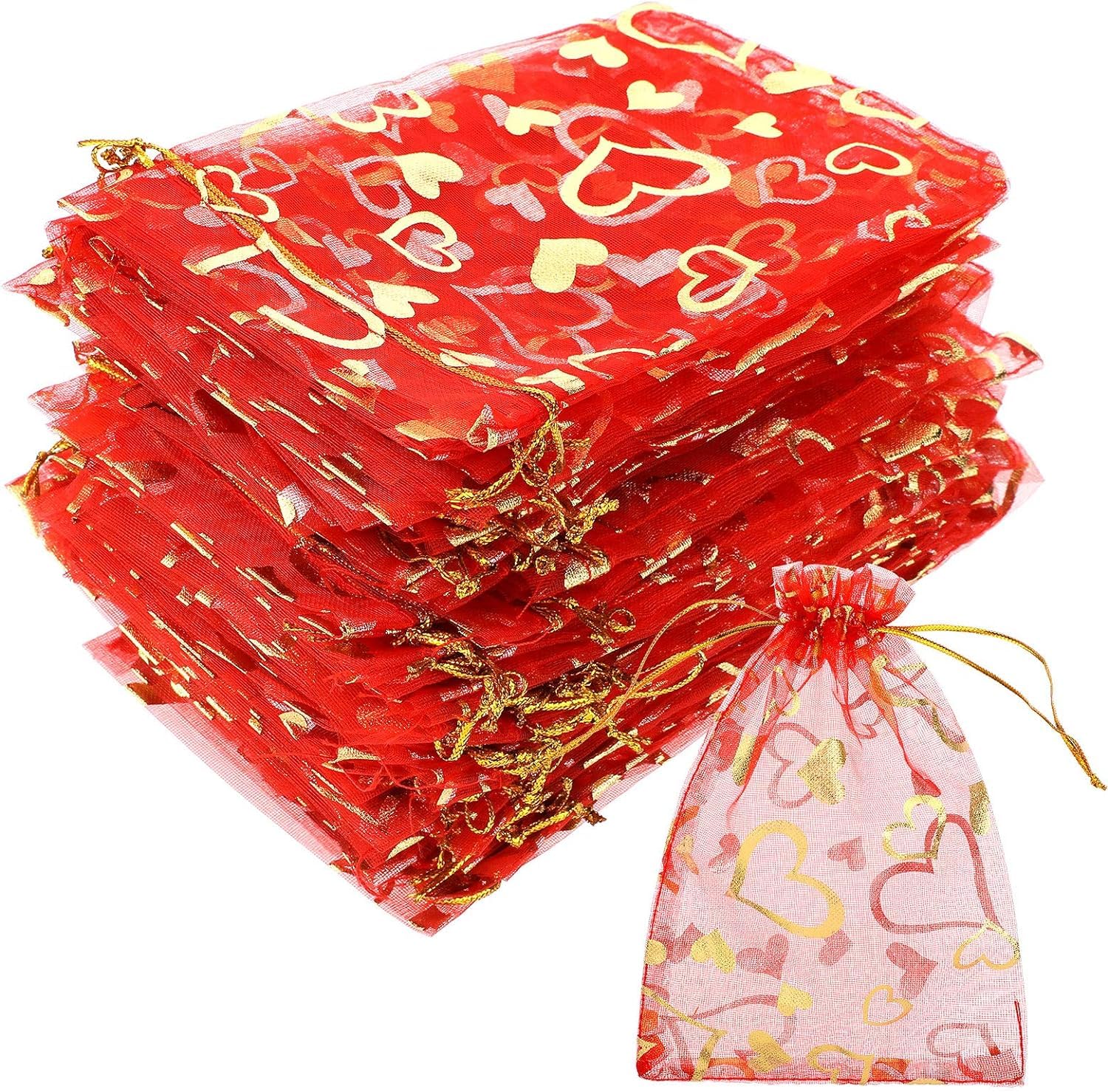 Premium Gold Organza Gift Bags with Drawstring - 9x12 cm Mesh Pouches for Makeup, Candy, Baby Shower & Christmas Party Favors (Pack of 30) - Elegant Packaging for Weddings, Birthdays & Special Events