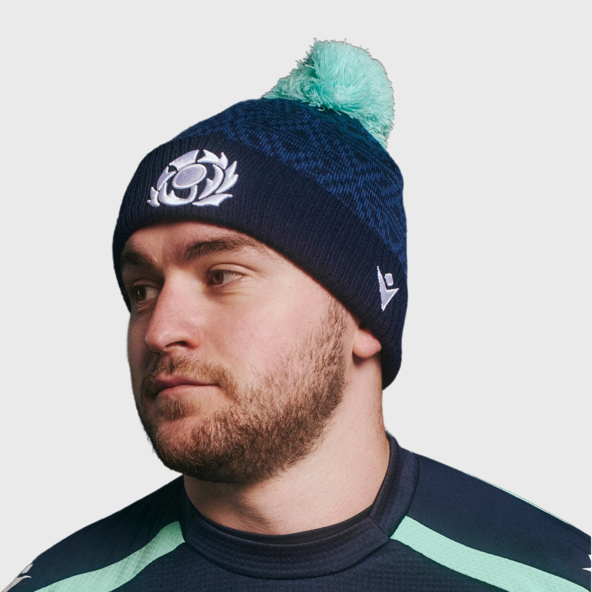 Scotland Rugby Bobble Beanie Hat - Navy & Green Knit Winter Hat for Men & Women - Perfect for Rugby Games, Outdoor Sports & Cold Weather