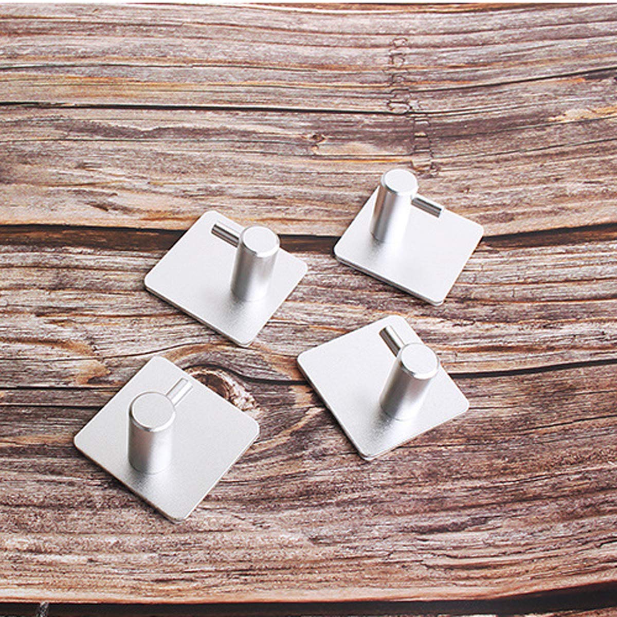 Seven Wolves Heavy Duty Stainless Steel Adhesive Hooks - 4 Pack Silver Wall Hangers for Robe, Towel & Door - Strong Bathroom & Kitchen Organizers for Home (Perfect for Small Spaces & Rental-Friendly)
