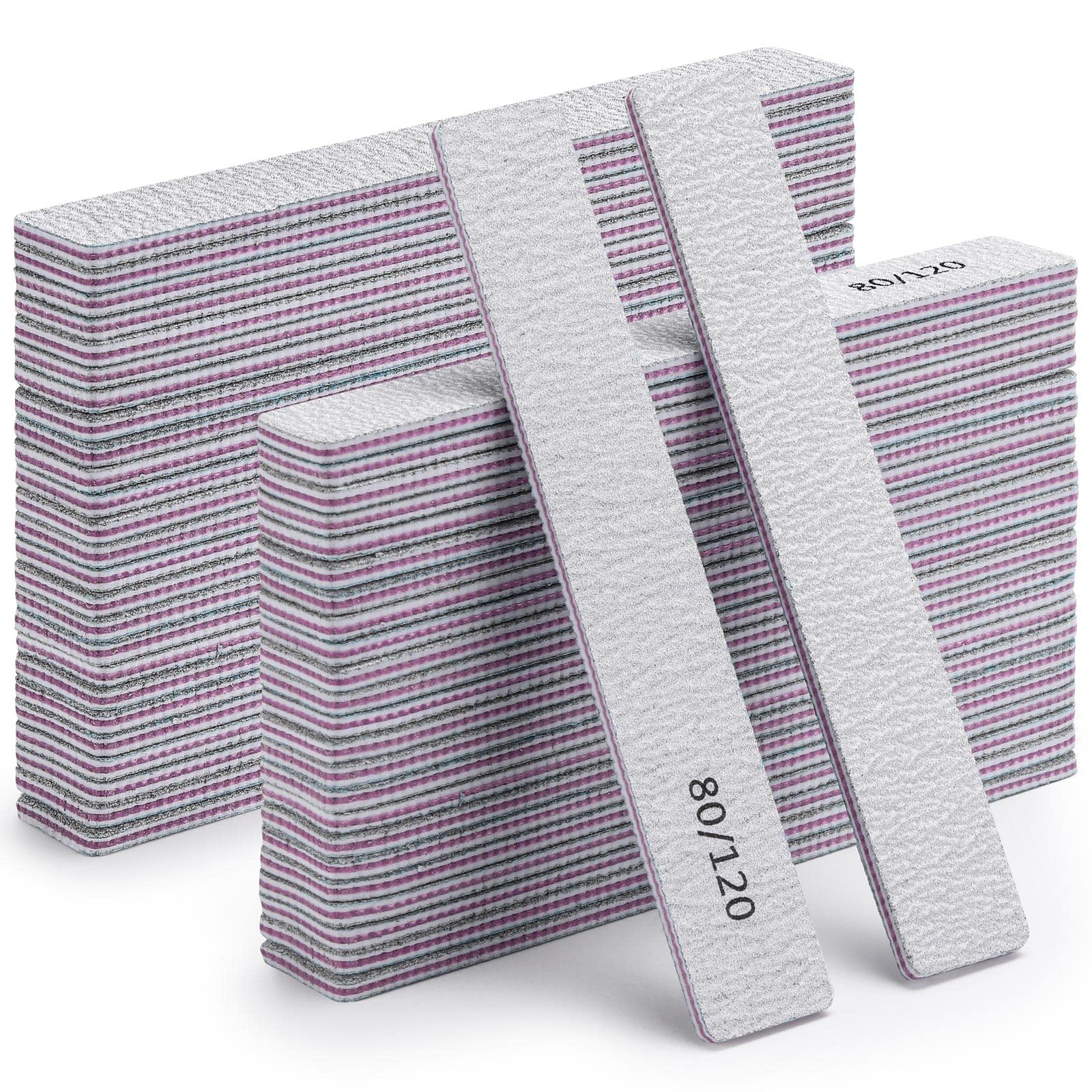 50 Pcs Professional Nail Files for Acrylic Nails - 80/120 Grit Double Sided Emery Boards for Manicure & Pedicure - Perfect for Nail Salons, Home Use & Travel Nail Care Kit