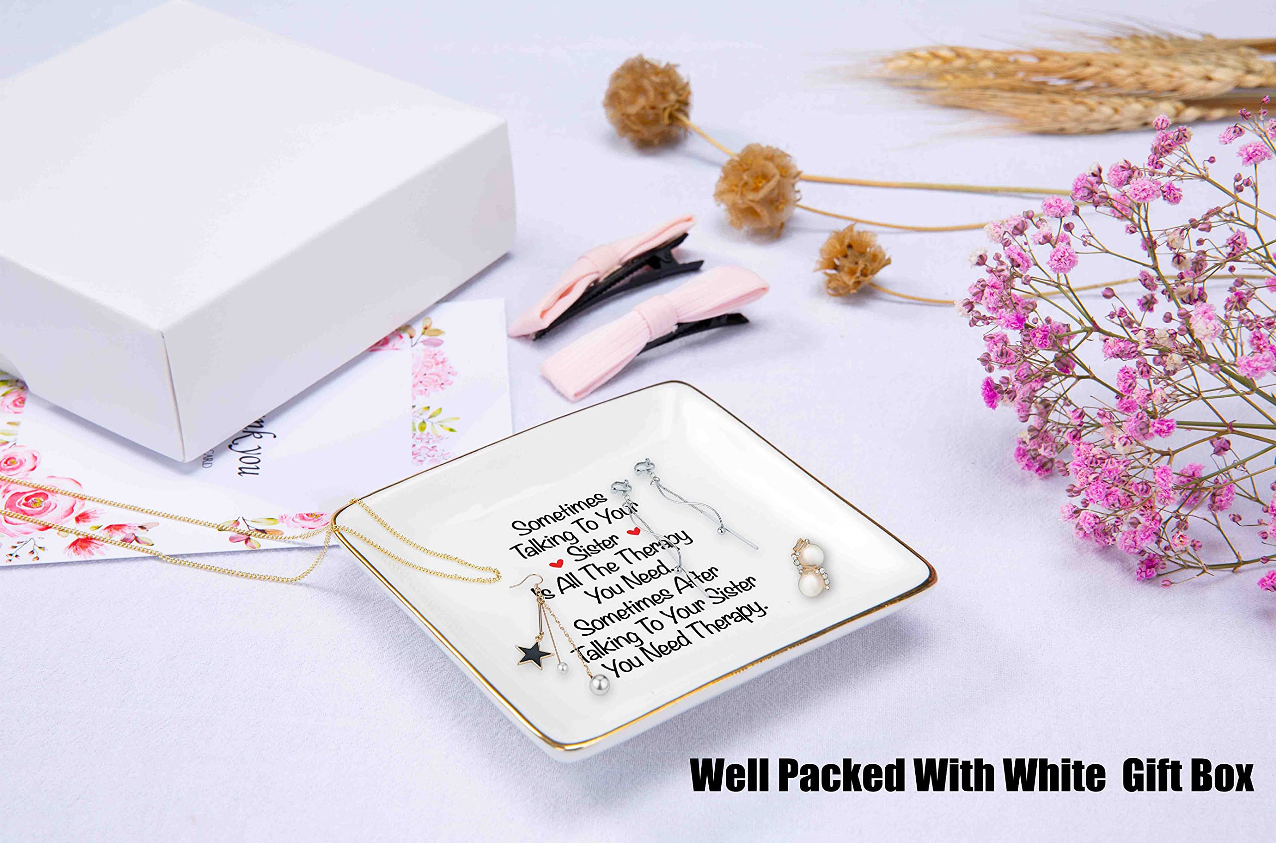 Ceramic Jewelry Holder Ring Dish Trinket Tray - Perfect Sister Gift for Birthday, Christmas, Best Friend BFF | Elegant Jewelry Organizer for Dresser, Vanity & Bedroom Decor