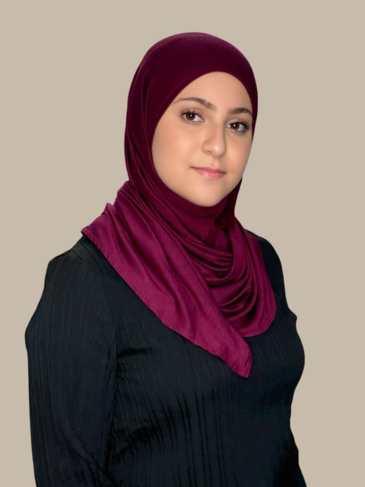Modish Girl Pre-Sewn Jersey Hijab - Soft & Comfortable Muslim Headscarf for Women - Perfect for Daily Wear, Work & Prayer (Burgundy)
