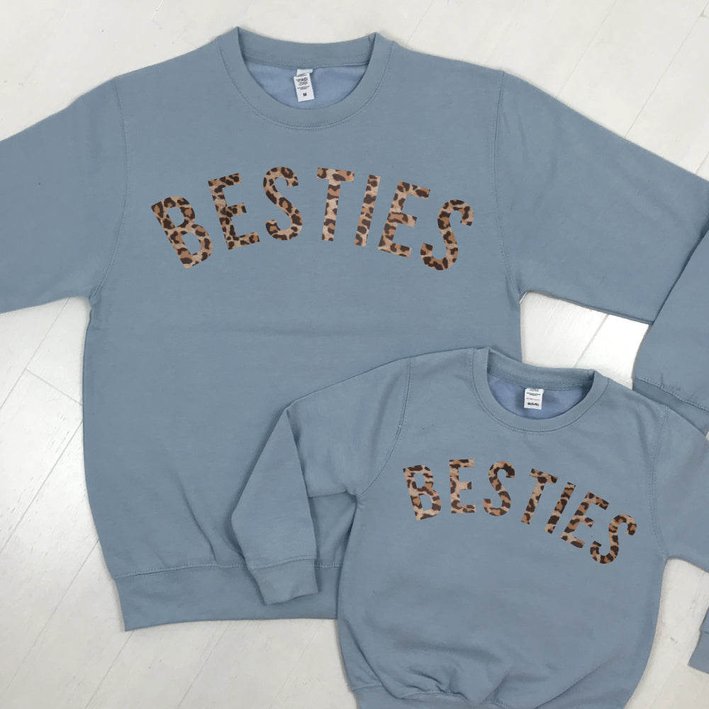 Best Friends Leopard Print Matching Sweatshirts for Women - Cute Couple Outfits for Twin Day, Sister Bonding, or BFF Photos