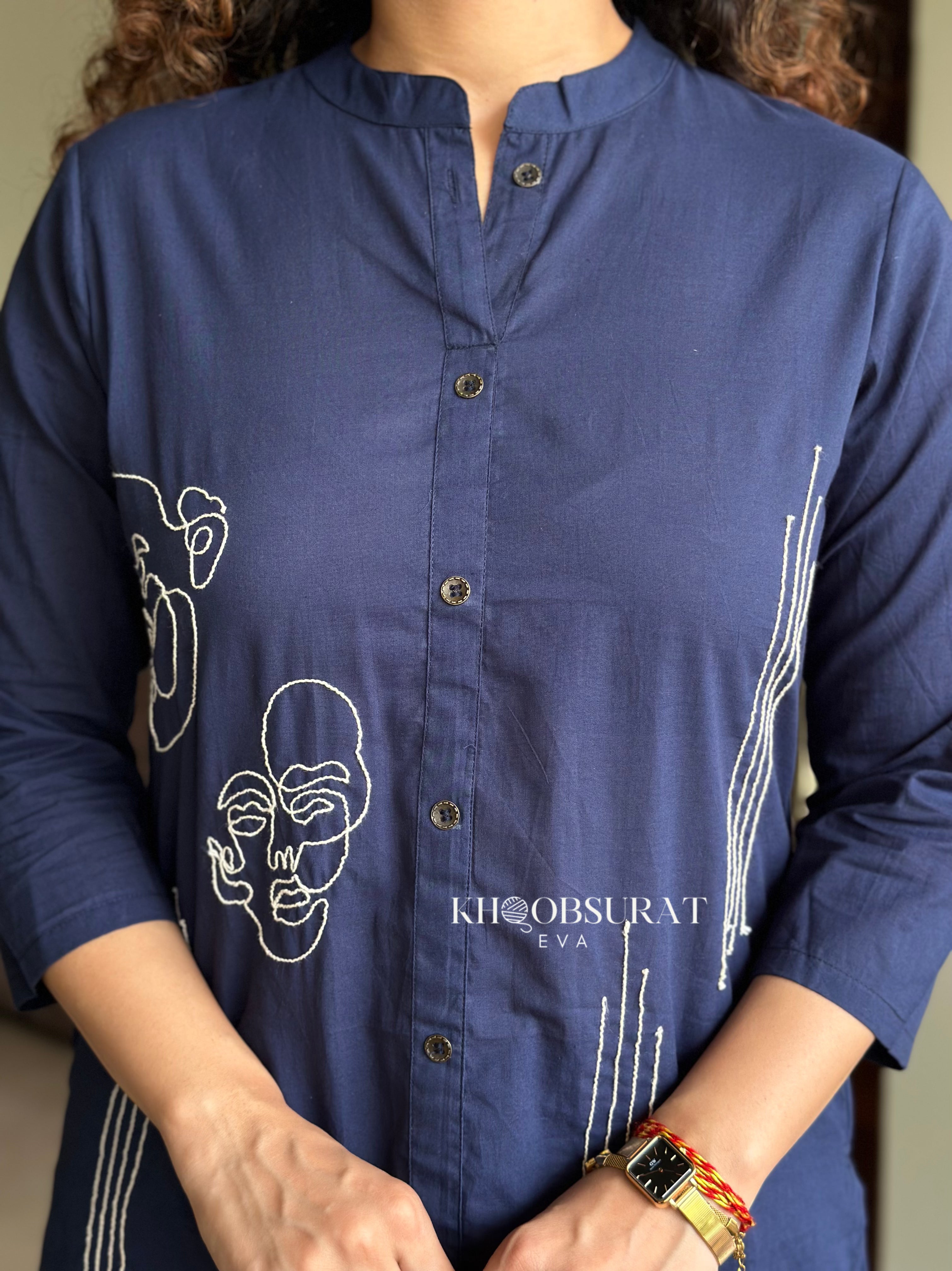 Stylish Blue Cotton Lovebird Kurta Set for Women - Comfortable & Trendy Indian Ethnic Wear for Festivals, Weddings & Casual Outings