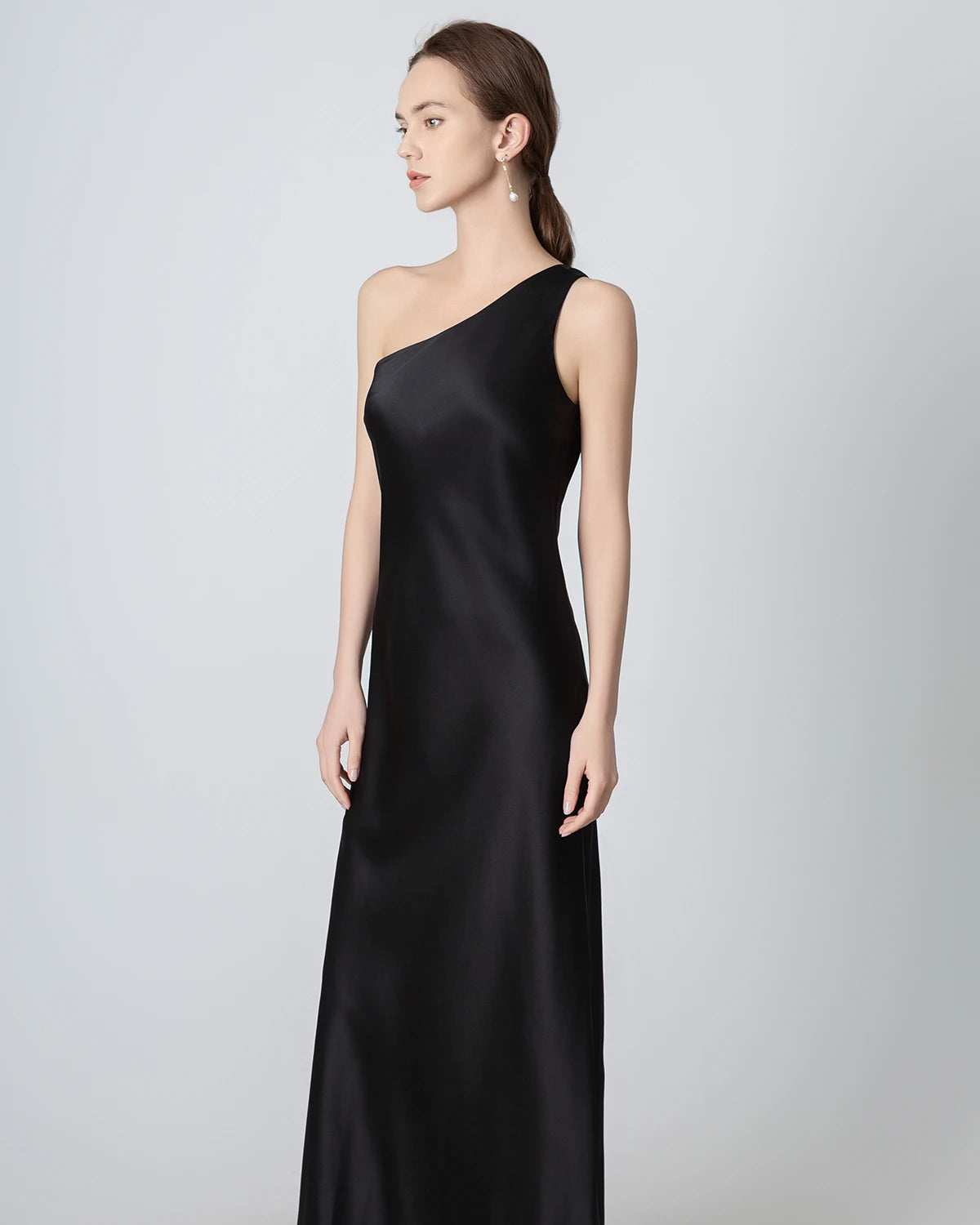 Elegant One Shoulder Maxi Silk Dress for Women - Perfect for Weddings, Parties & Evening Events