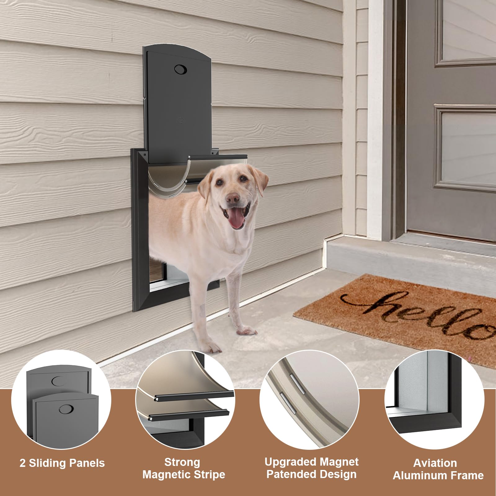 Extra Large Heavy Duty Dog Door for Wall - Aluminum Frame & Telescoping Tunnel with Magnetic Flaps & Lock Panels (Up to 220lbs, Black) - Perfect for Large Breed Dogs, Pet Safety & Convenient Indoor/Outdoor Access
