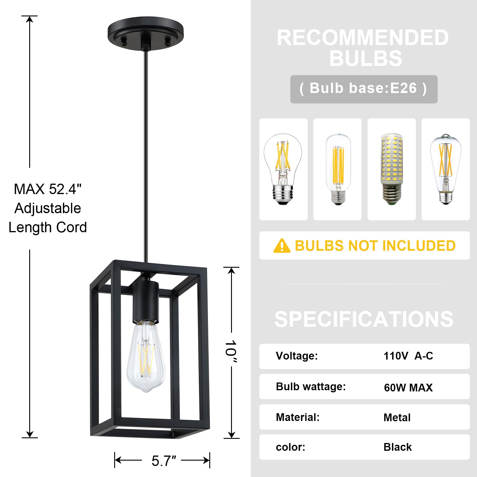3 Pack Adjustable Rustic Farmhouse Pendant Light - 5.7