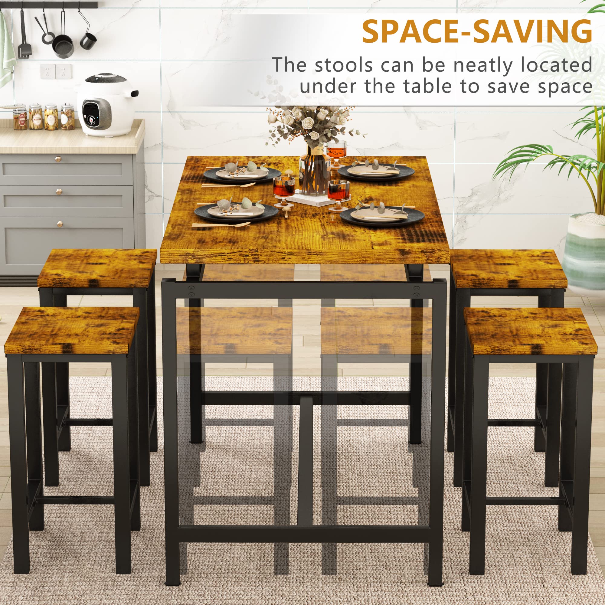 Industrial Bar Table and Chairs Set - 47
