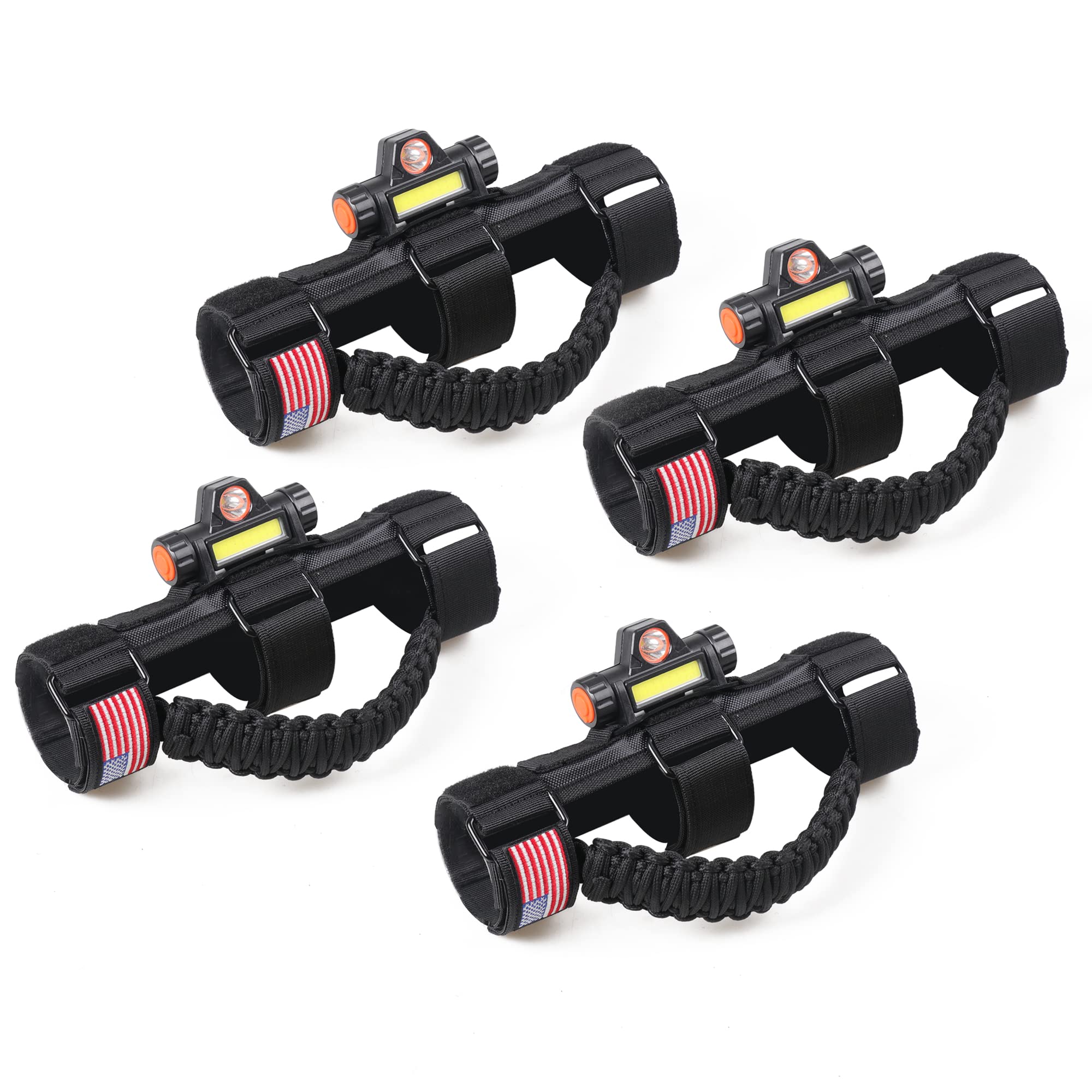 Jeep Wrangler Grab Handles with LED Light - 4 Pack Black Rechargeable Roll Bar Handles for TJ JK JL YJ Unlimited Rubicon Sahara & Gladiator JT (2/4 Door) - Perfect for Off-Roading, Camping & Nighttime Entry