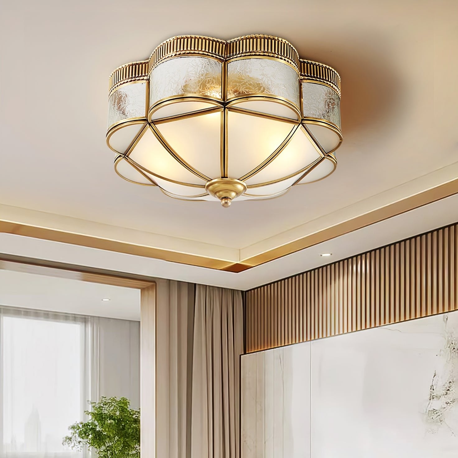 Vintage Brass Dome Flush Mount Ceiling Light Fixture - Elegant Lighting for Bedroom, Living Room, and Hallway