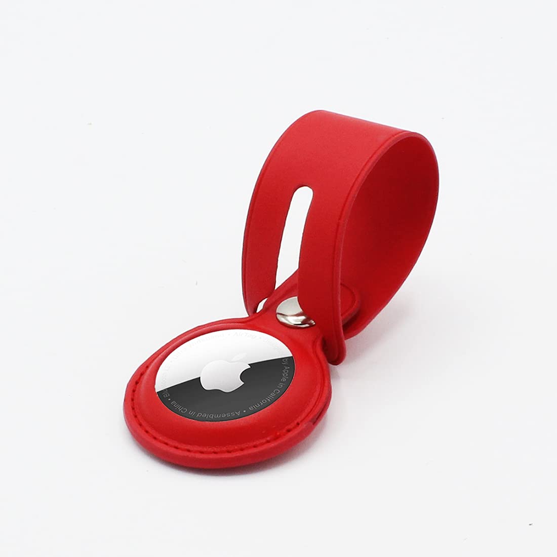 KIQ AirTag Keychain - Durable Leather Luggage Loop with Shockproof Protection & Screen Protectors for Apple AirTag (Bright Red) | Perfect for Travel, Keys & Backpack Organization