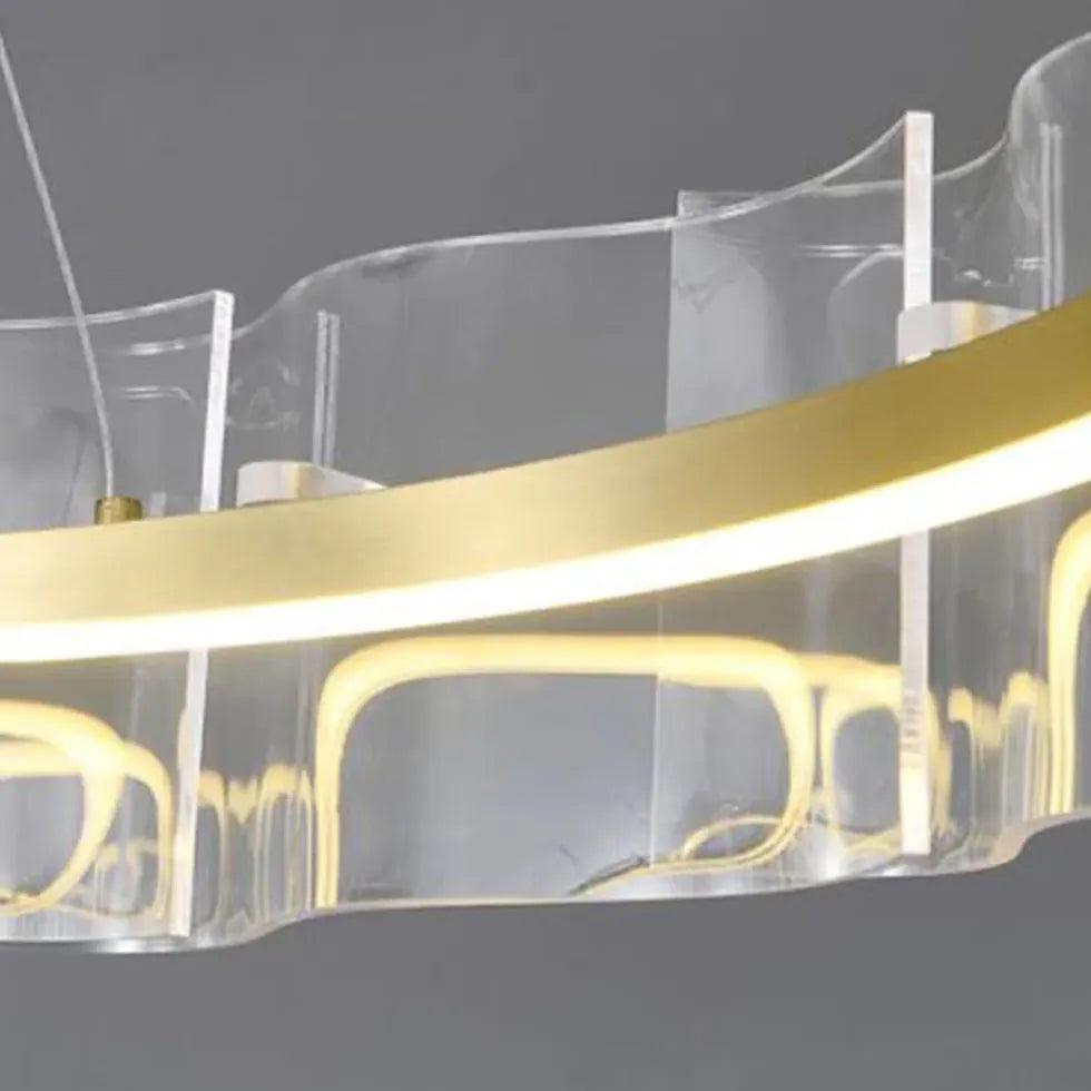 Gold LED Pendant Light with Wavy Ring Design - Modern Hanging Fixture for Dining Room, Kitchen Island & Bedroom Lighting