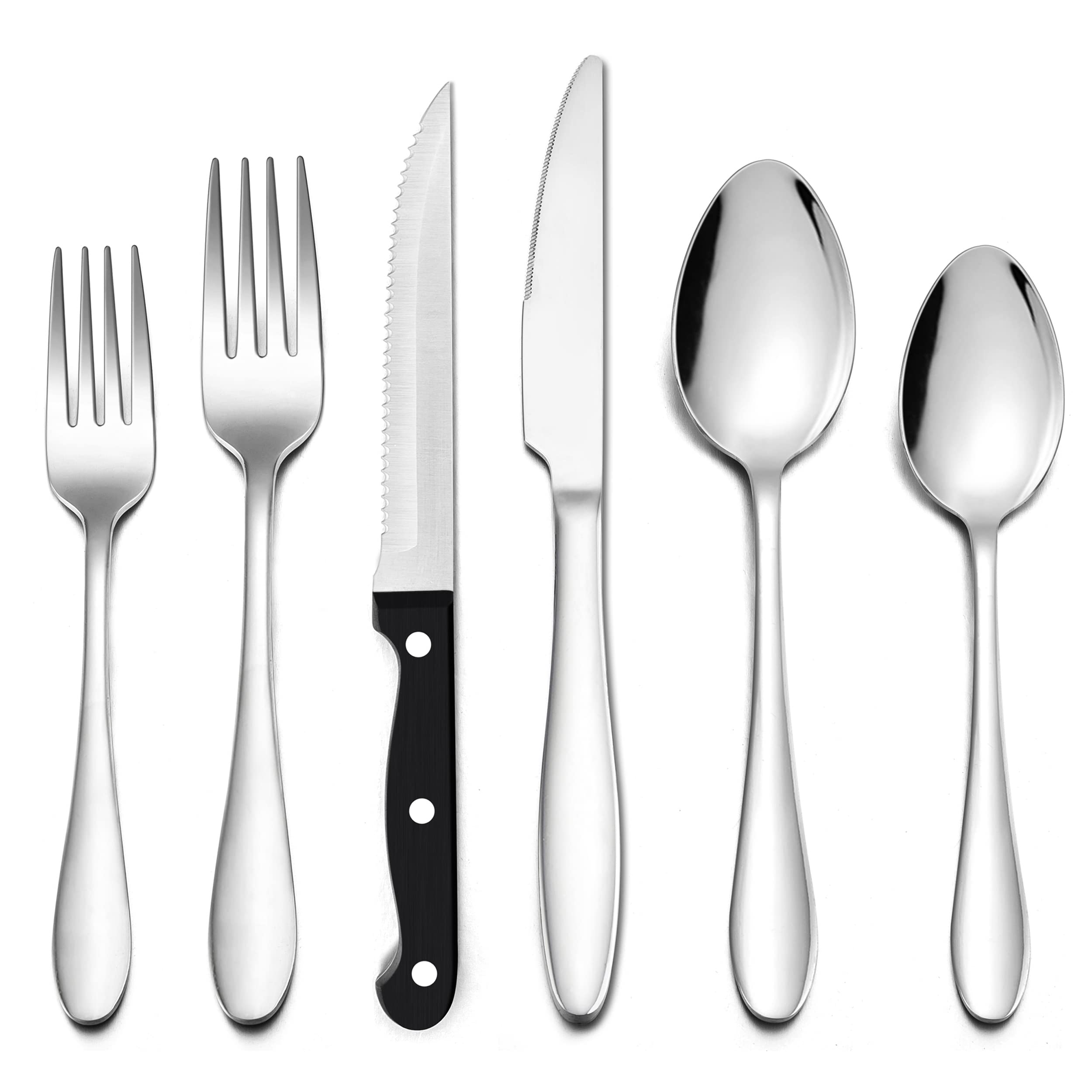 48-Piece Stainless Steel Silverware Set for 8 with Steak Knives - Complete Flatware Cutlery Set Includes Forks, Knives & Spoons - Dishwasher Safe - Perfect for Dinner Parties, Restaurants & Everyday Dining