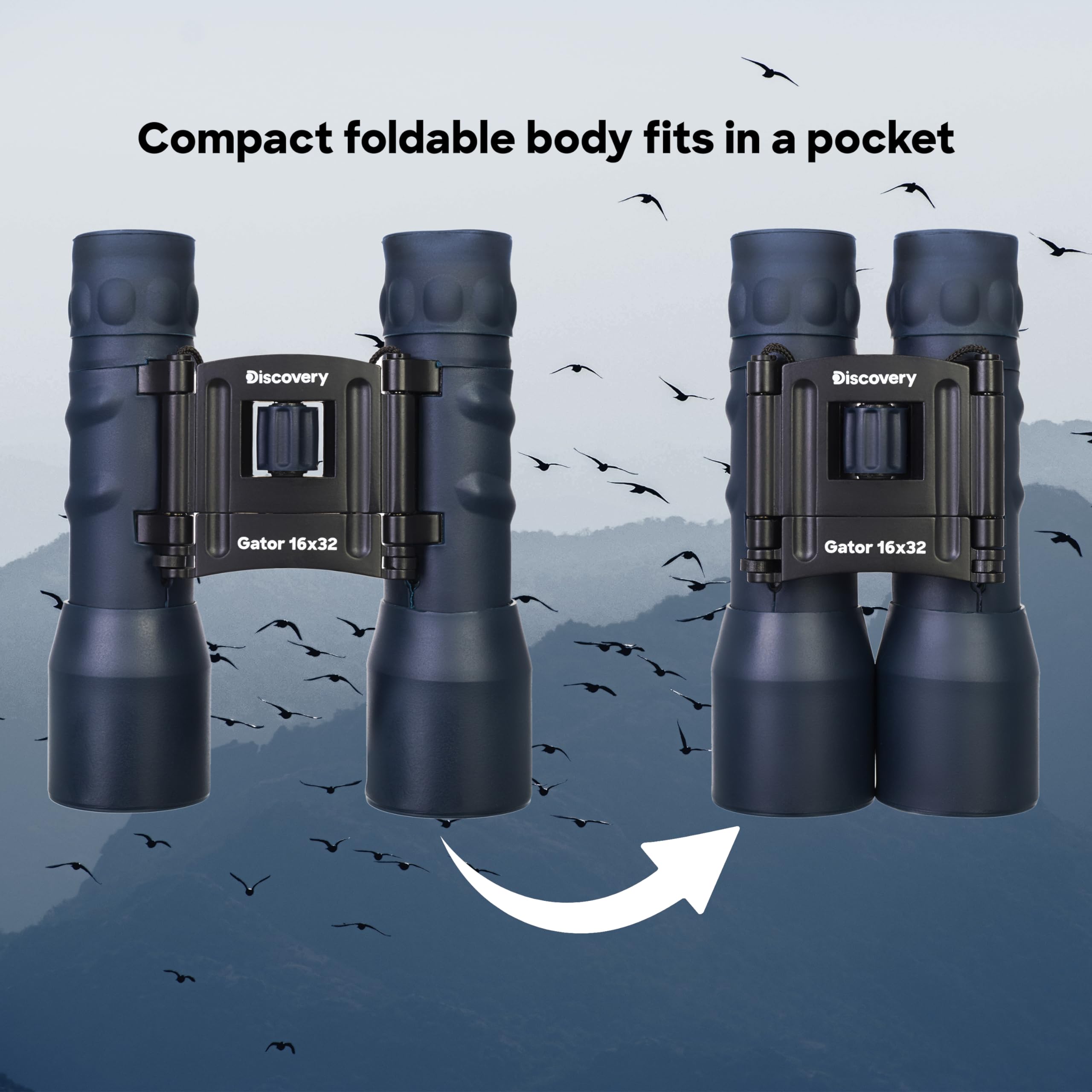 Discovery Gator 16x32 Compact Travel Binoculars - Lightweight & HD Optics for Bird Watching, Wildlife Viewing, Hiking, Concerts & Sports | Perfect for Outdoor Adventures, Travel & Sightseeing