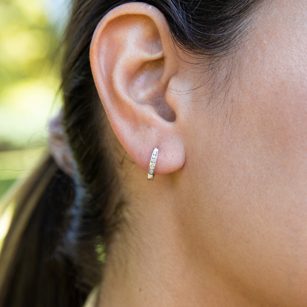 9ct White Gold Diamond Hoop Earrings for Women - Elegant Everyday & Special Occasion Jewelry Gift