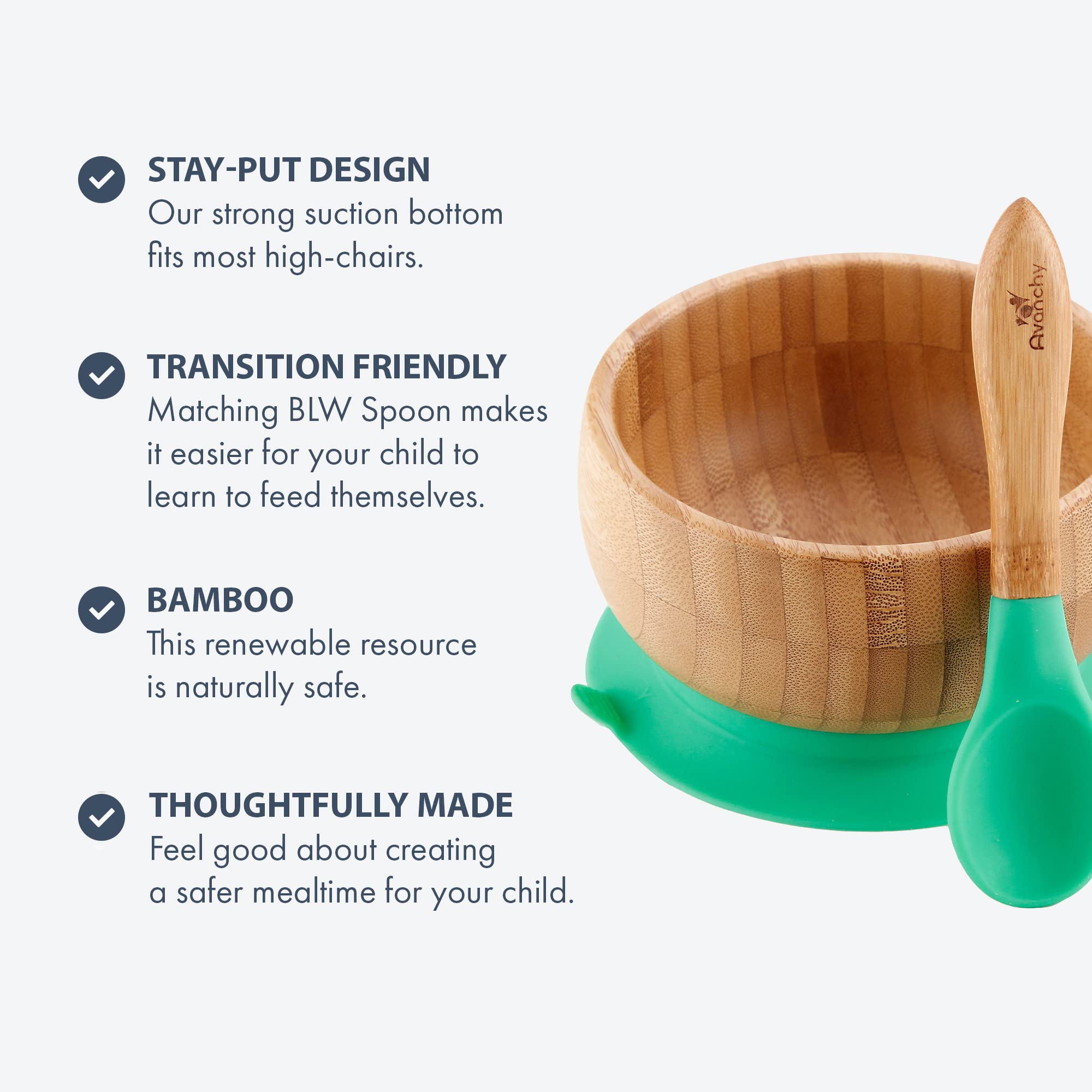 Avanchy BPA-Free Baby Divided Bamboo Plate Set with Bowl & Spoons - Eco-Friendly Toddler Utensils for Mealtime - Perfect Gift for 6-24 Months Old - Ideal for Home, Daycare & Travel Use