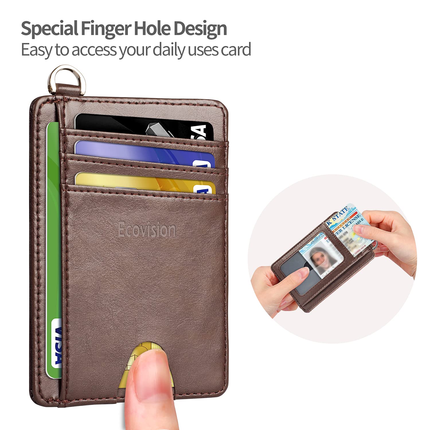 EcoVision Slim RFID Blocking Minimalist Front Pocket Wallet - Credit Card Holder with Detachable D-Shackle for Men & Women | Perfect for Travel, Everyday Carry & Contactless Security