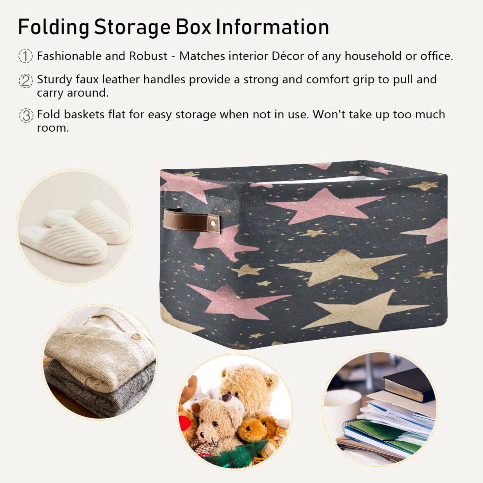 Large Storage Baskets with Handles - Foldable Home Organization Bins for Closet, Shelves & More (2-Pack, Custard Star) - Perfect for Bedroom, Bathroom & Kids Room Storage