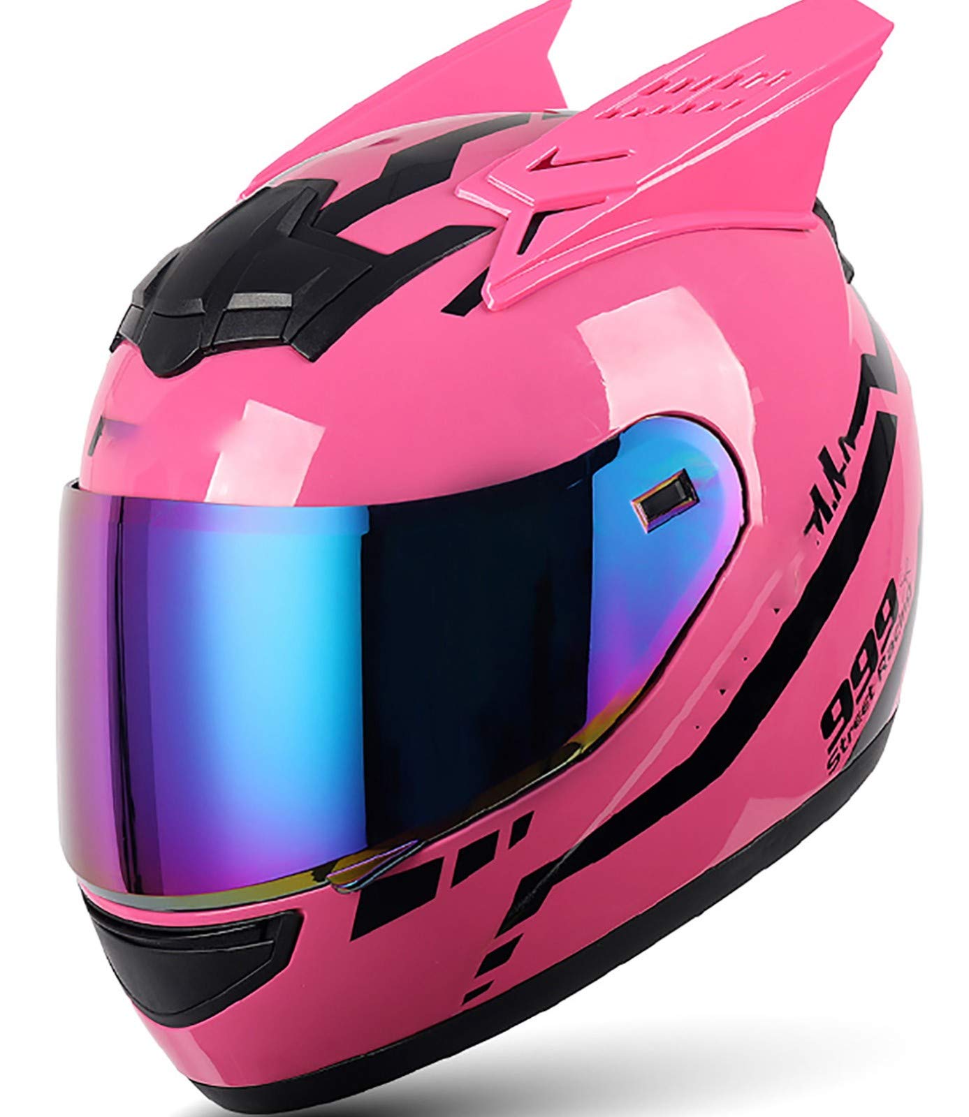 Women's DOT & FMVSS 218 Approved Full Face Motorcycle Helmet with Cat Ears & Sun Visor - Flip-Up Design for Street Bike Racing & Motocross (Size M: 57-58CM) - Perfect for Urban Commuting & Adventure Riding