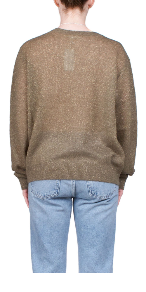 Classic V-Neck Sweater for Women - Metallic Khaki Pullover Knit Top | Soft Comfortable Winter Wear for Office, Date Night & Casual Outings