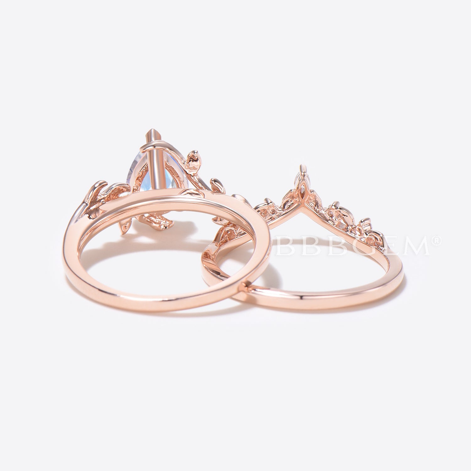 Pear Natural Moonstone Bridal Set Leaf Vine Diamond Engagement Ring - Elegant Wedding Jewelry for Brides, Proposals & Anniversary Gifts