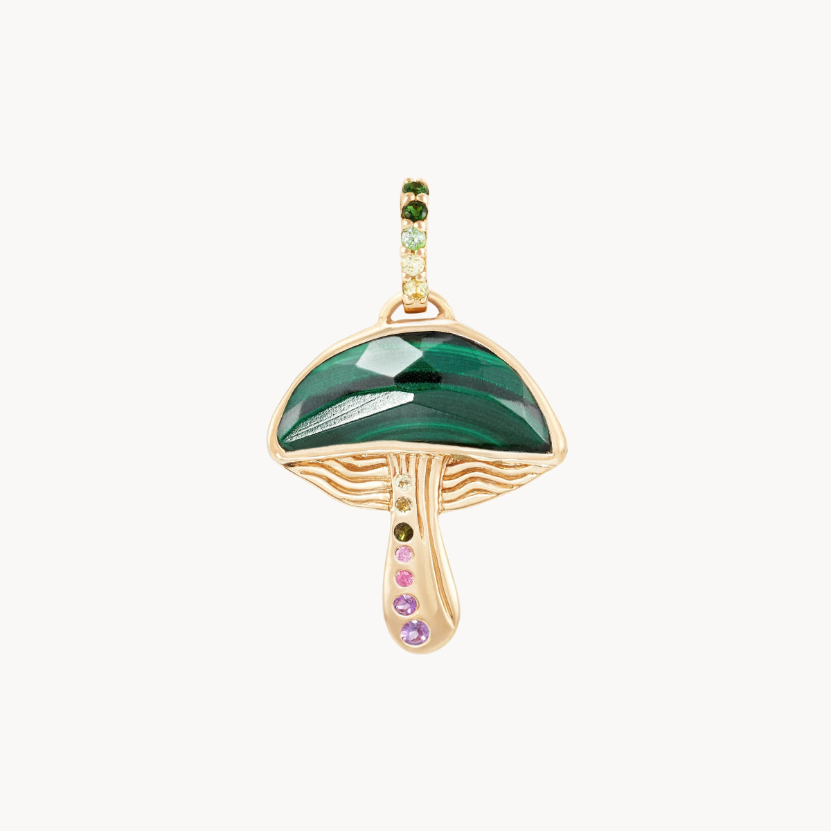 10K Yellow Gold Malachite Mushroom Charm Pendant - Forest Seeker Jewelry for Nature Lovers & Outdoor Enthusiasts