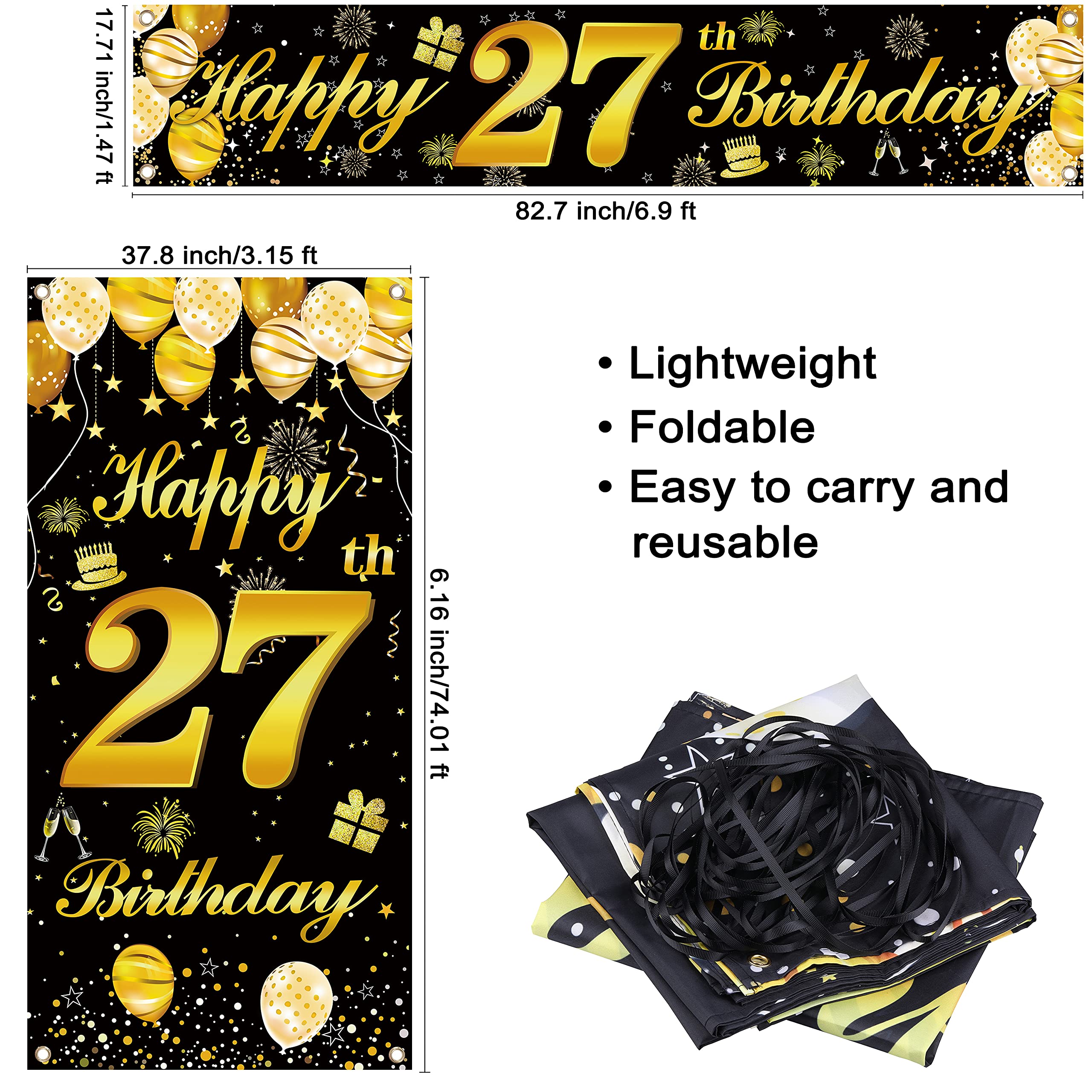 27th Happy Birthday Banner for Men - Premium Birthday Party Decorations & Backdrop - Perfect for Home, Office & Surprise Party Decor