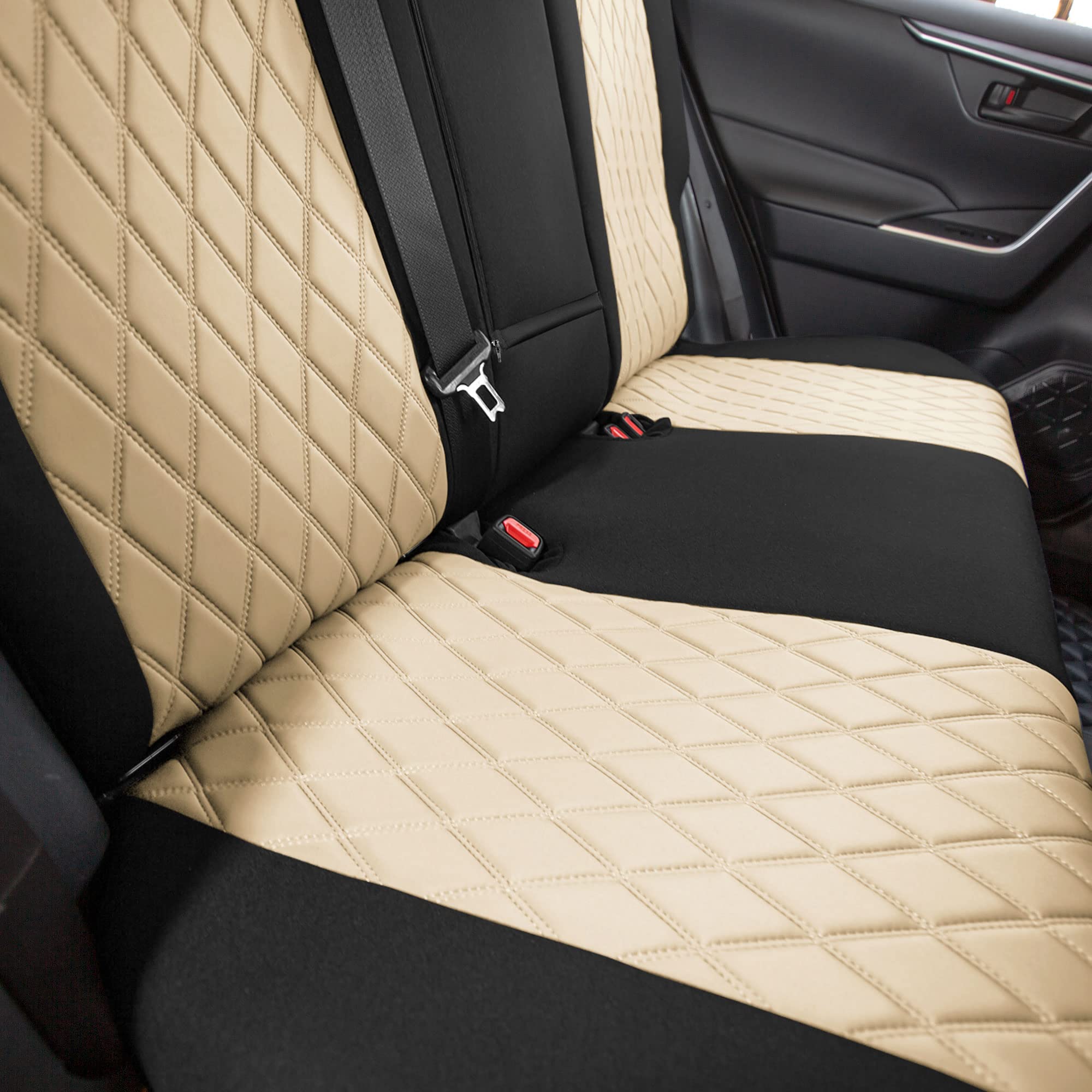Premium Custom Fit Seat Covers for Toyota RAV4 Hybrid & Prime (2021-2022) - Water Resistant Neosupreme Neoprene Full Set in Beige | Durable Car Interior Accessories for Protection & Style | Perfect for Daily Commutes, Road Trips & Outdoor Adventures