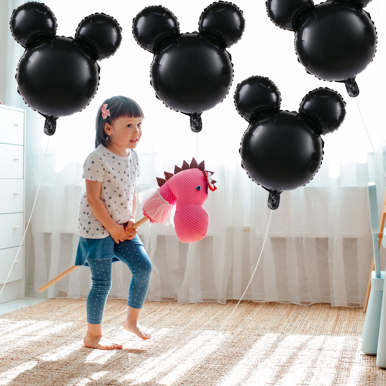 LIYDE 6 Pack 24 Inch Black Mouse Head Foil Balloons for Birthday Party Decorations, Baby Shower Decor - Perfect for Disney Themed Parties, Kids Room Decor & Photo Backdrops