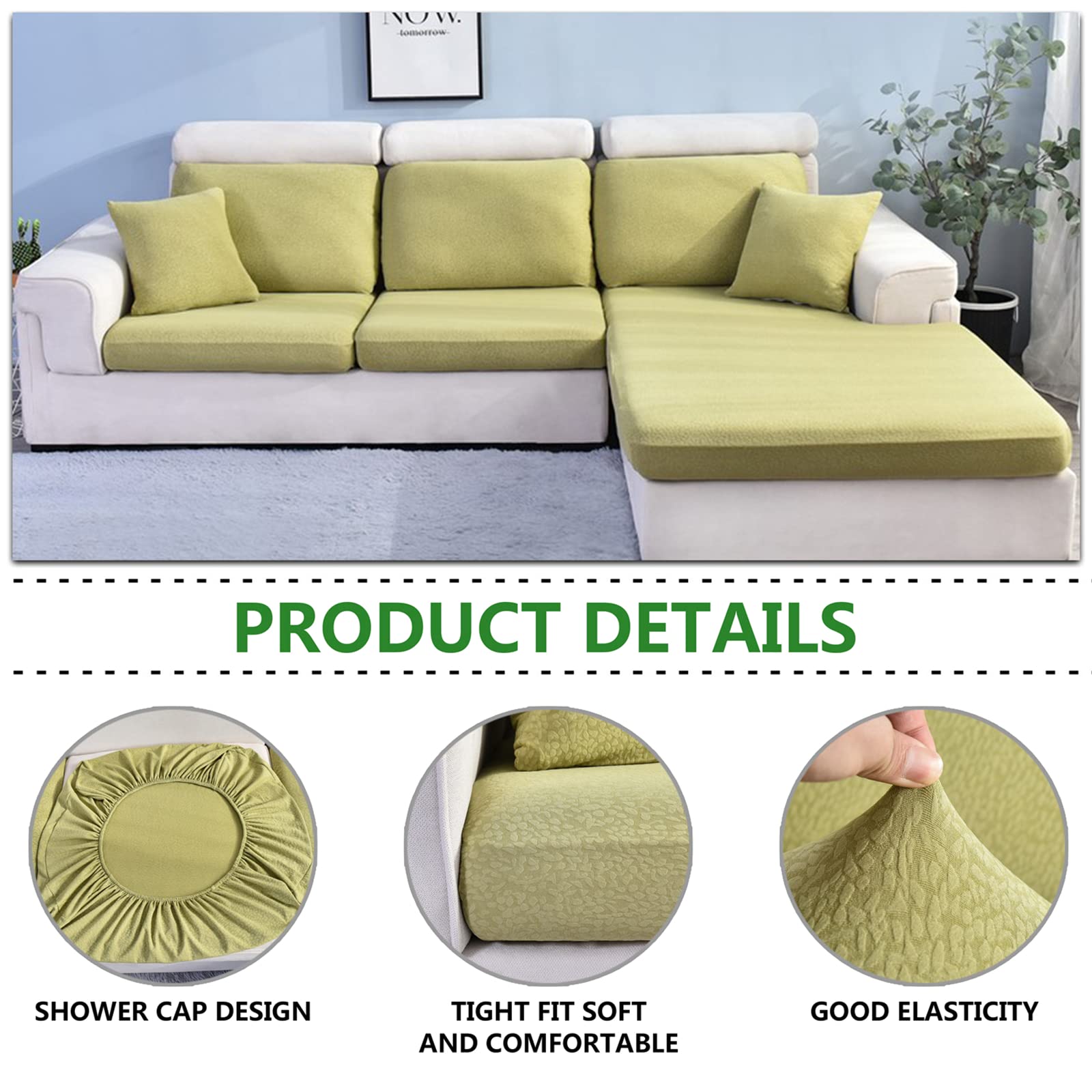 Stretch Waterproof Sofa Cushion Cover - High Elastic Fabric Slipcover for 2-Seater Couch, Bean Green - Perfect for Living Room, Family Room & Pet-Friendly Homes