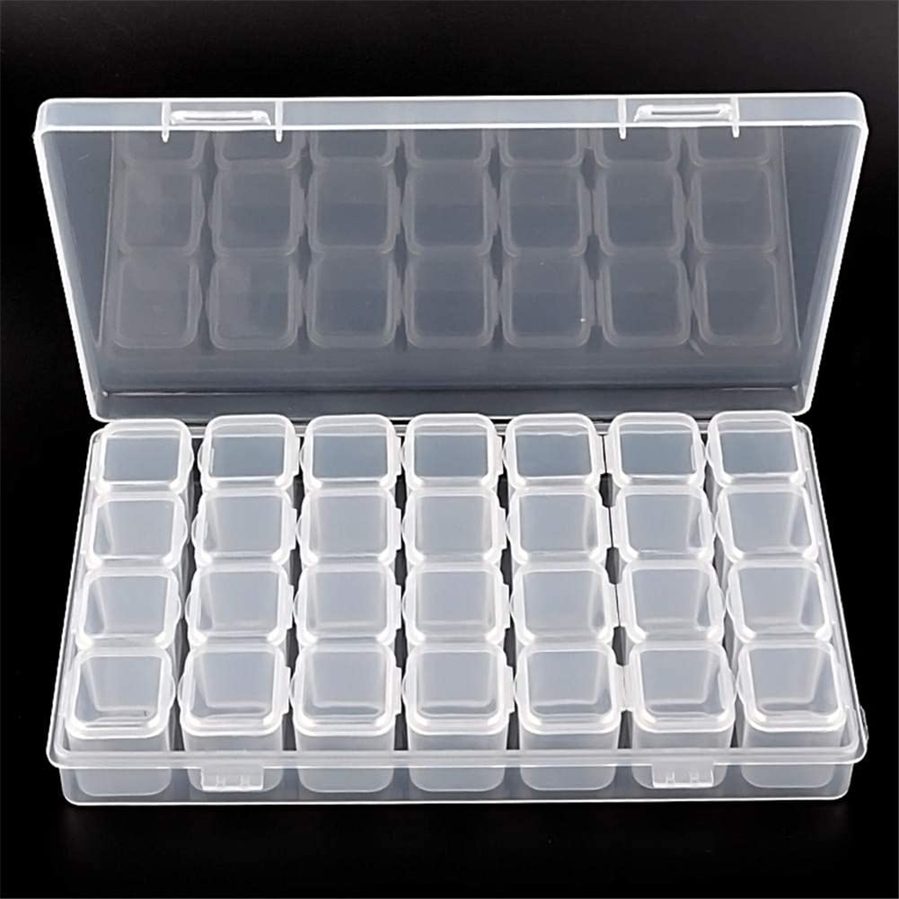28 Grids Clear Acrylic Rhinestone Storage Box - Organizer for Nail Art Decorations, Beads & Jewelry Making Supplies | Perfect for Salon, Home DIY Crafts & Professional Nail Technicians