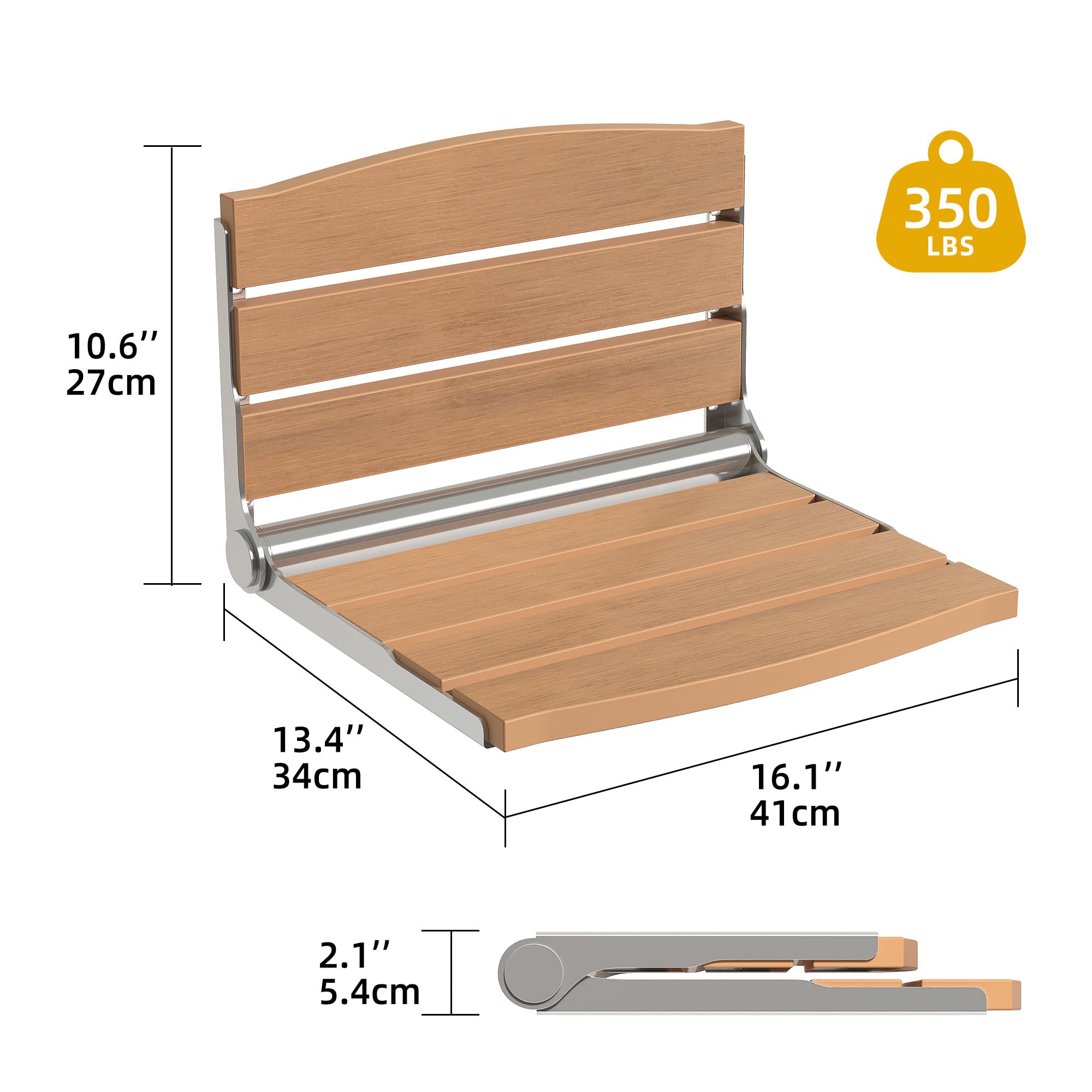 DWVO Foldable Shower Seat - Wall Mounted Shower Bench with Teak Wood - Adjustable Folding Shower Chair for Elderly, Disabled & Pregnant Women - Bathroom Safety Seat for Seniors Care, Home Accessibility & Spa Relaxation
