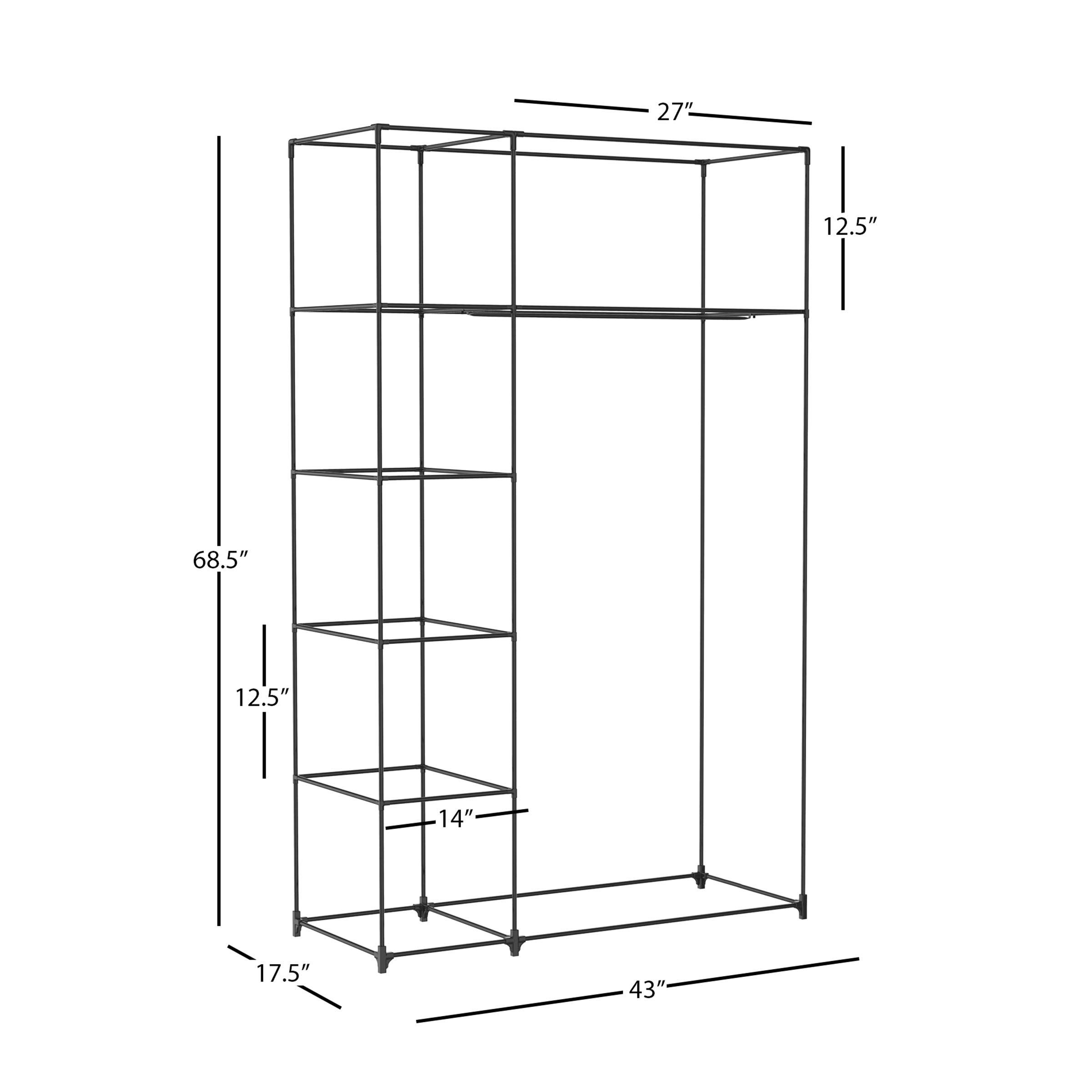 Lavish Home Portable Closet - Freestanding Covered Garment Rack Wardrobe with 5 Shelves & Dust Cover, Metal Frame Clothes Hanger Organizer for Bedroom, Closet, Dorm (Black) - Perfect for Small Spaces & Seasonal Storage