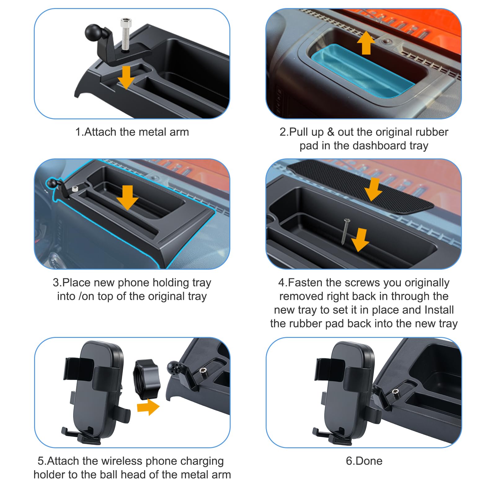 Upgraded Wireless Charging Phone Mount & Dash Storage Box Tray for 2011-2018 Jeep Wrangler JK JKU - Car Accessories with Secure Holder & Organizer - Perfect for Off-Roading, Commuting & Daily Driving