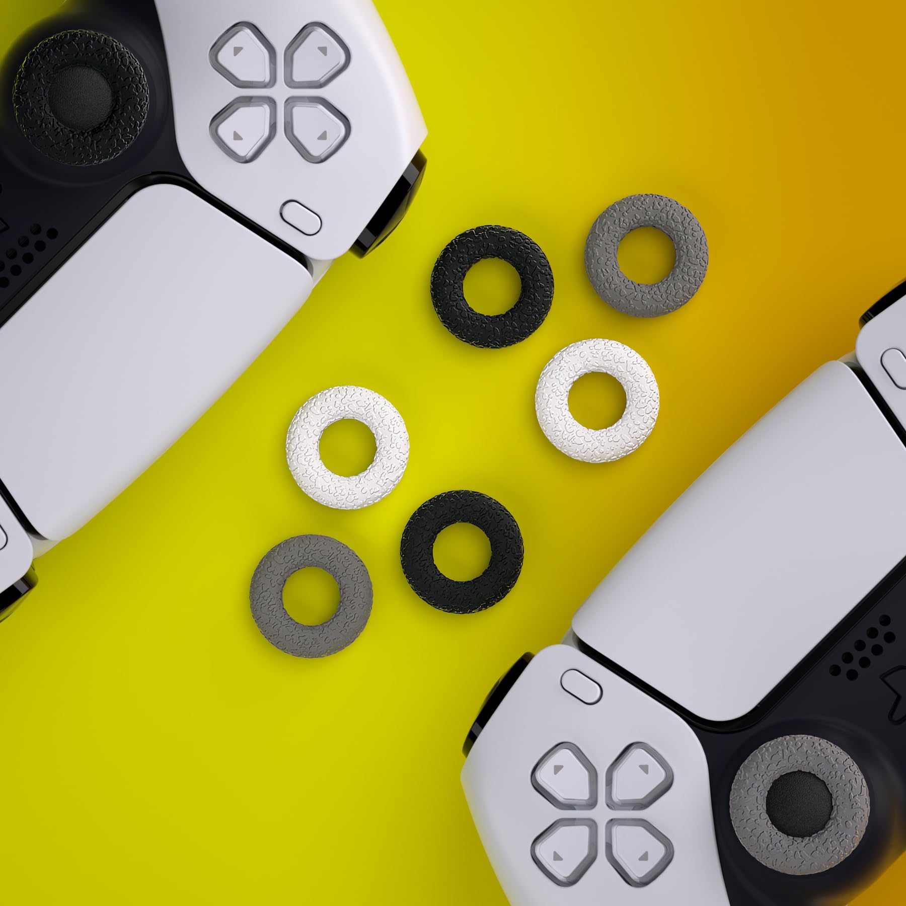 PlayVital 3 Pairs Analog Stick Grips for PS5/PS4, Non-Slip Thumb Grips for Xbox Series X/S/One X/One S, Compatible with Elite Series 2 Core Controller - Donut Design (Gray, Black, White) - Improve Gaming Performance & Comfort for Long Play Sessions